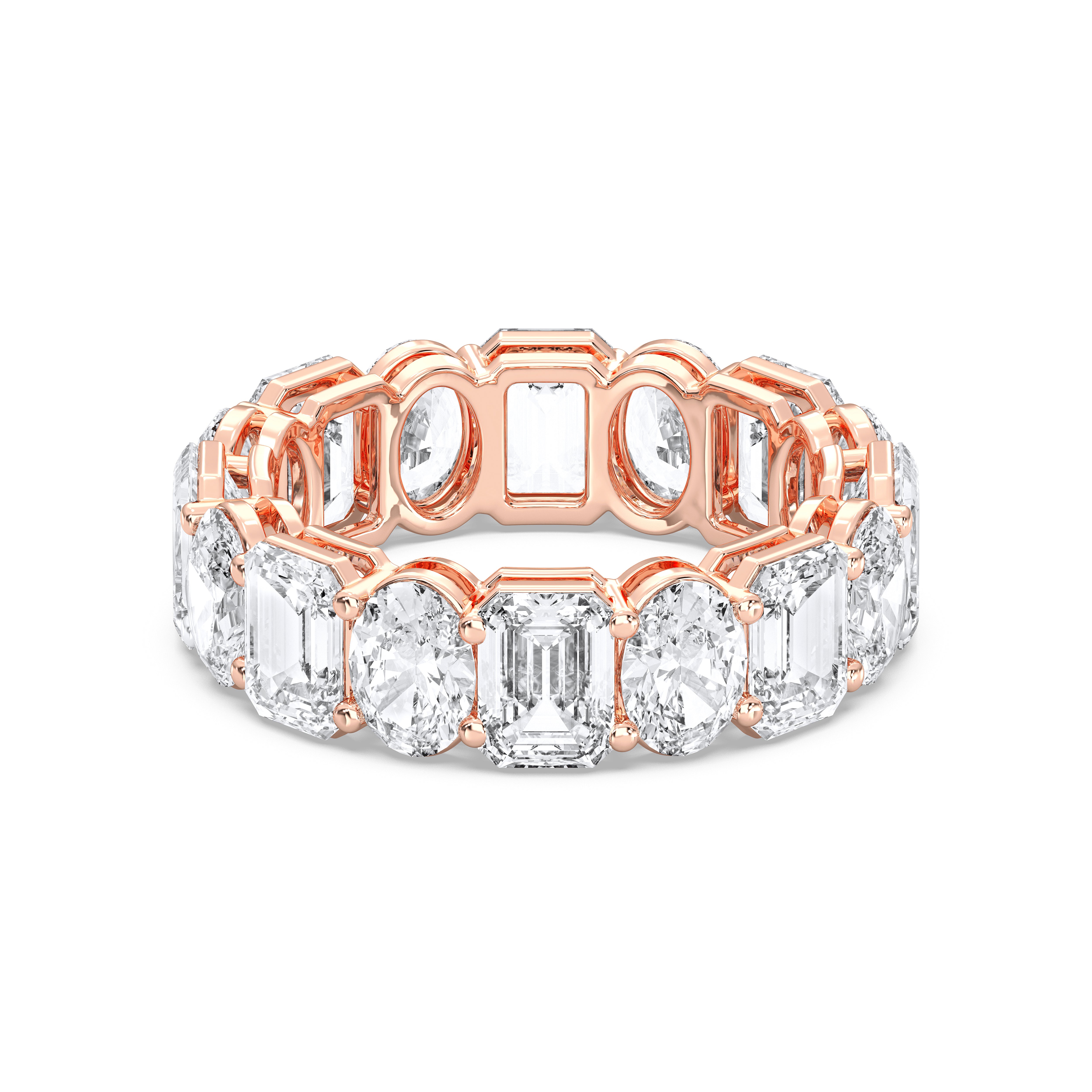 7.84 Carat Emerald & Oval  Cut Lab Grown Diamond Eternity Wedding Ring in Solid Gold for Her
