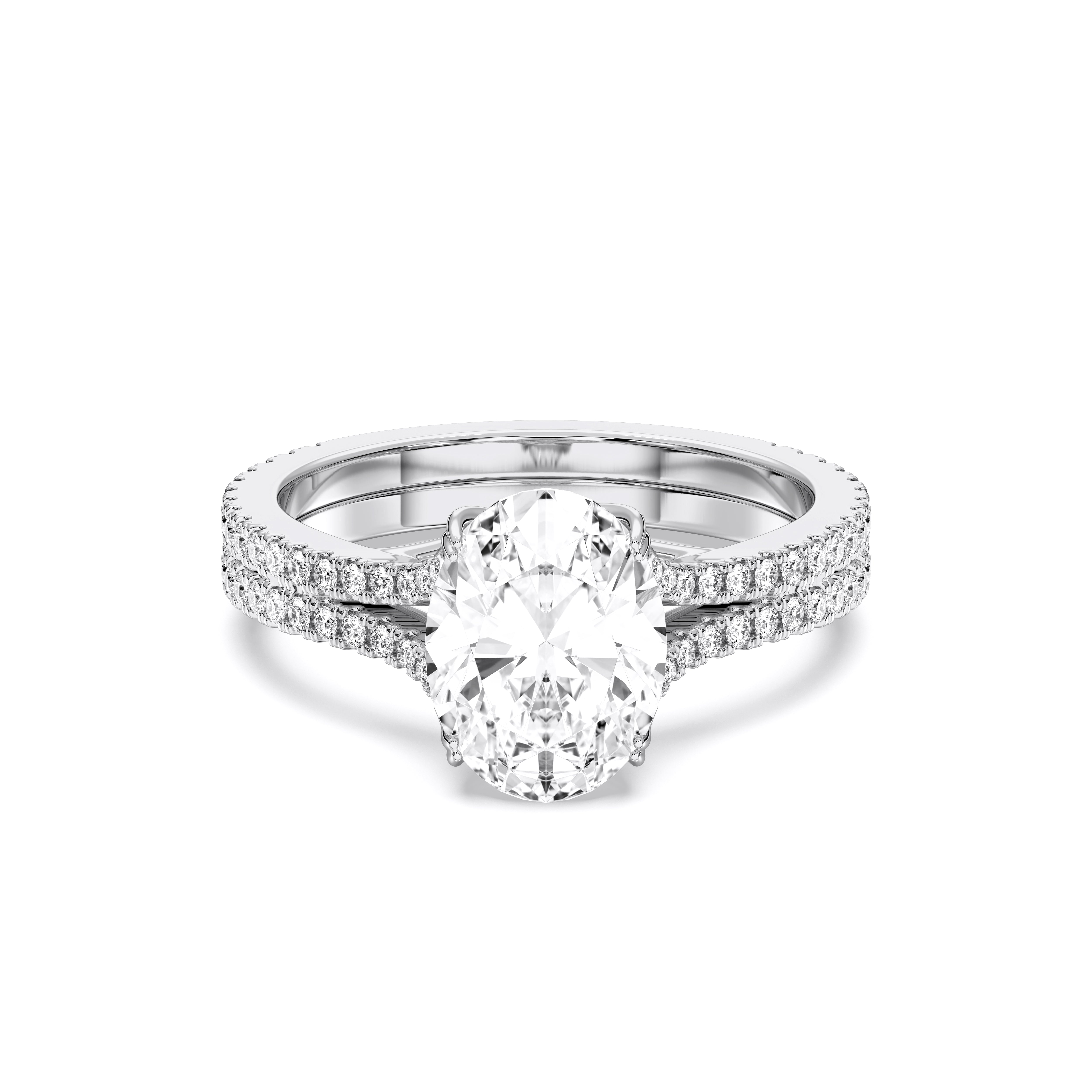 3.50 Carat Oval & Round Cut Lab Grown Diamond Solitaire Engagement Ring in Solid for Her