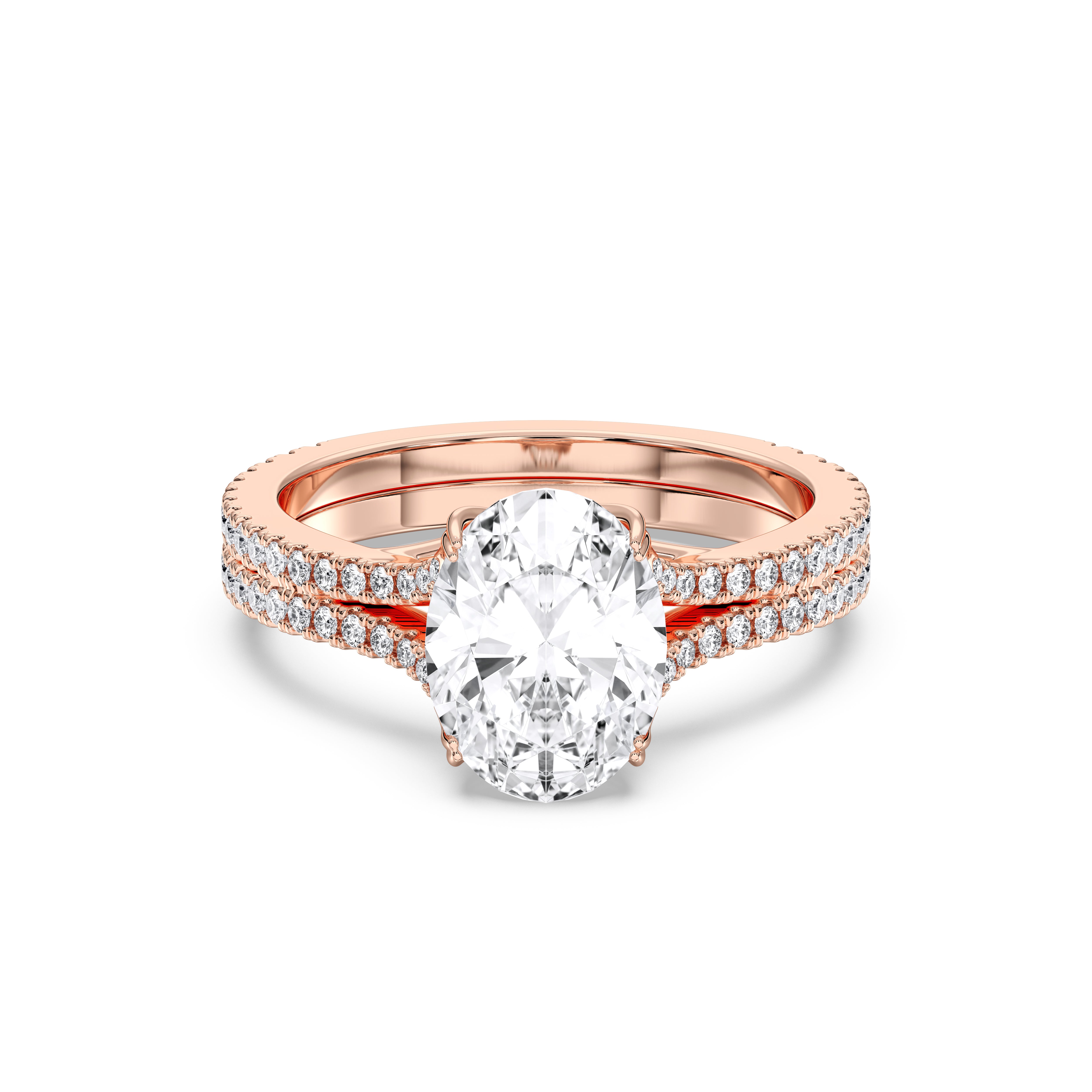 3.50 Carat Oval & Round Cut Lab Grown Diamond Solitaire Engagement Ring in Solid for Her