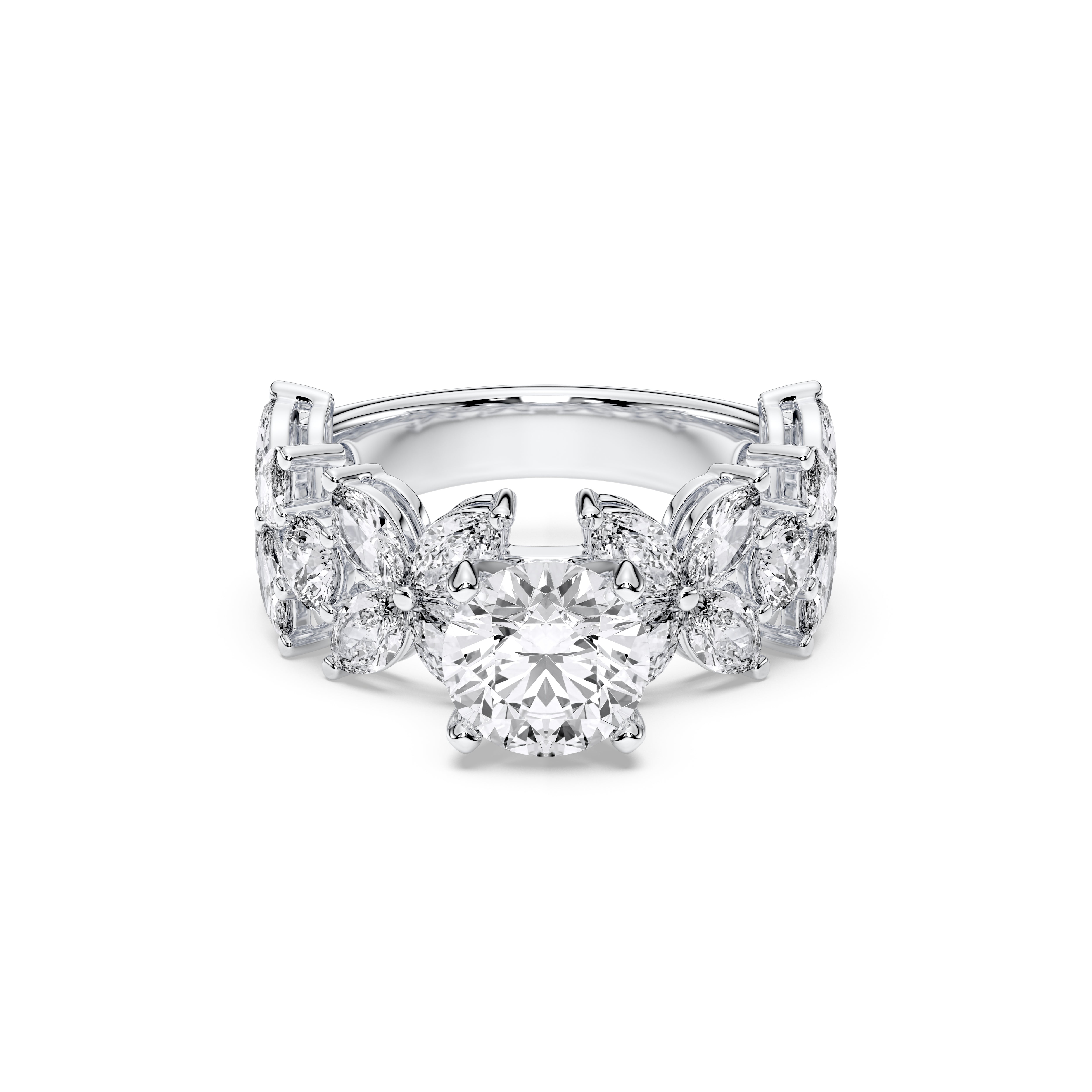 6 Carat Round & Marquise Cut Lab Grown Diamond Solitaire Engagement Ring in Solid for Her