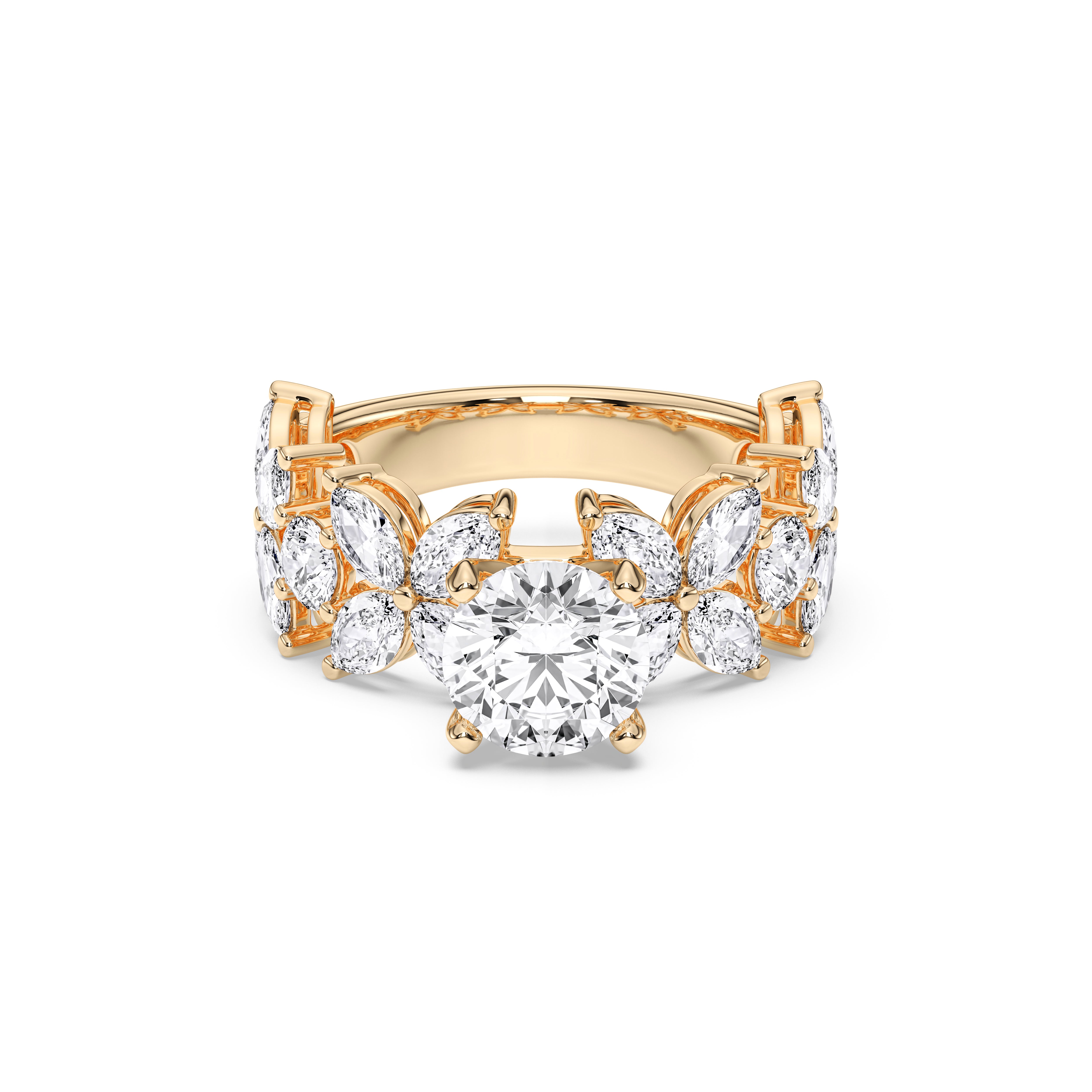 6 Carat Round & Marquise Cut Lab Grown Diamond Solitaire Engagement Ring in Solid for Her
