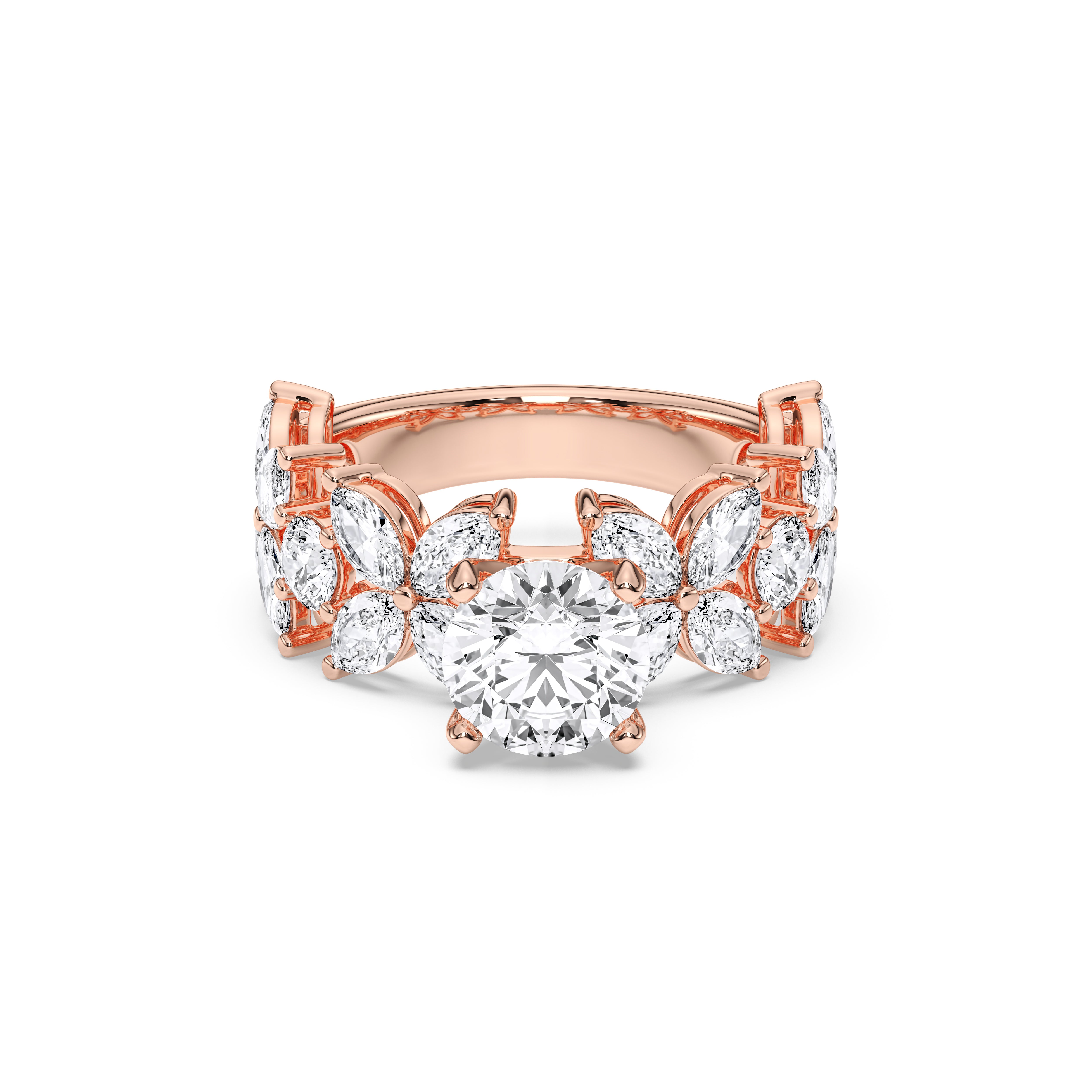 6 Carat Round & Marquise Cut Lab Grown Diamond Solitaire Engagement Ring in Solid for Her