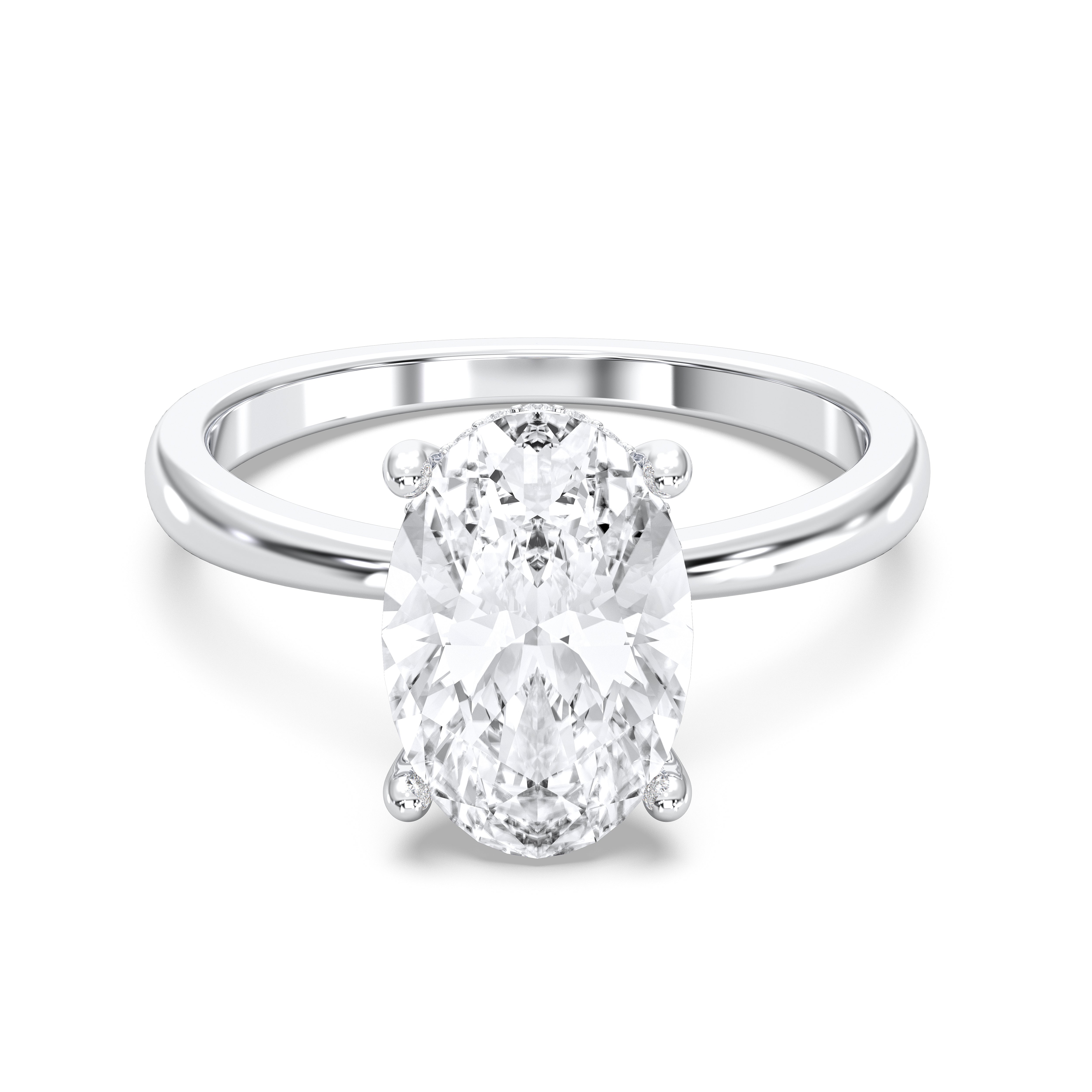 2.00 to 4.00 Carat Oval & Round Cut Lab Grown Diamond Solitaire Engagement Ring in Solid Gold