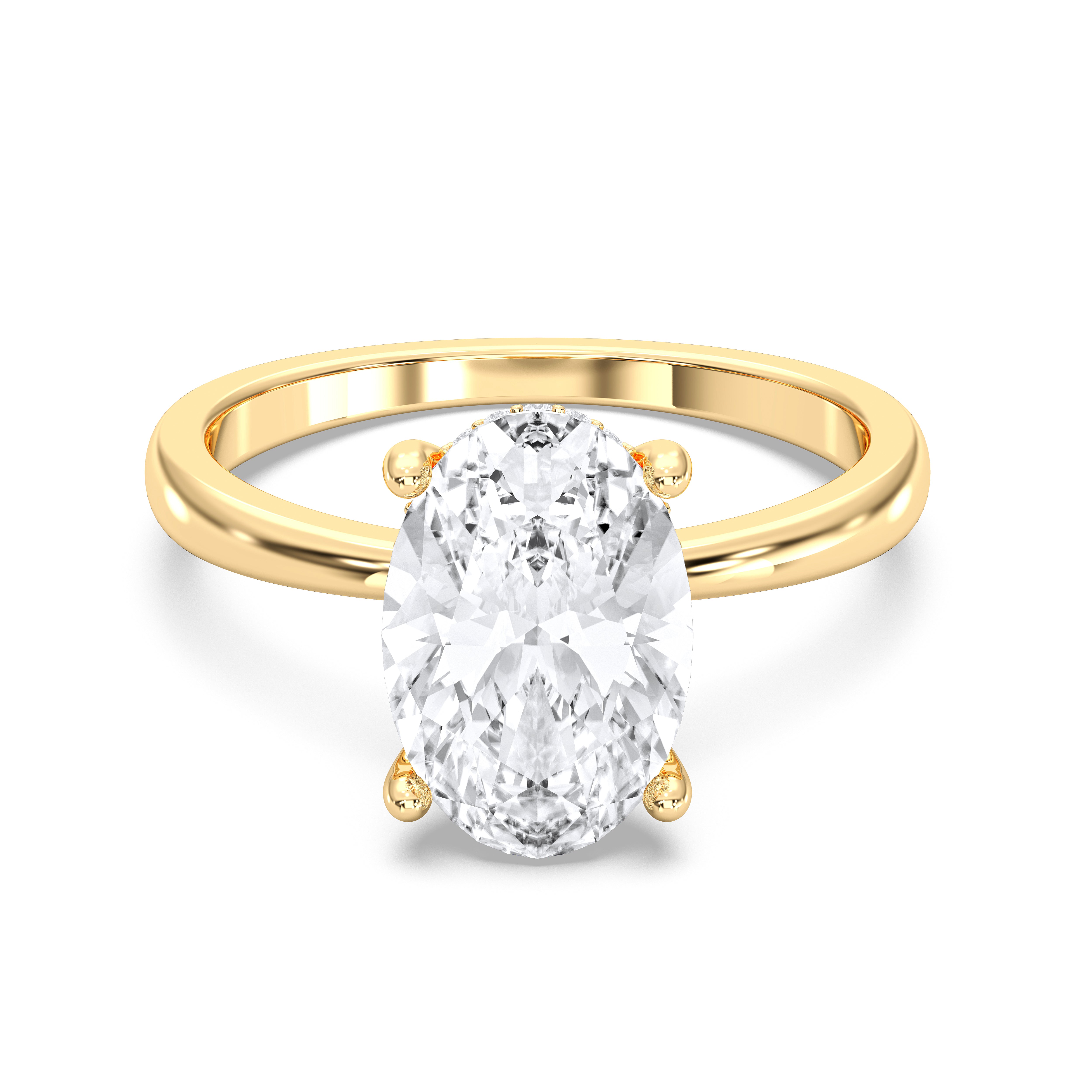2.00 to 4.00 Carat Oval & Round Cut Lab Grown Diamond Solitaire Engagement Ring in Solid Gold