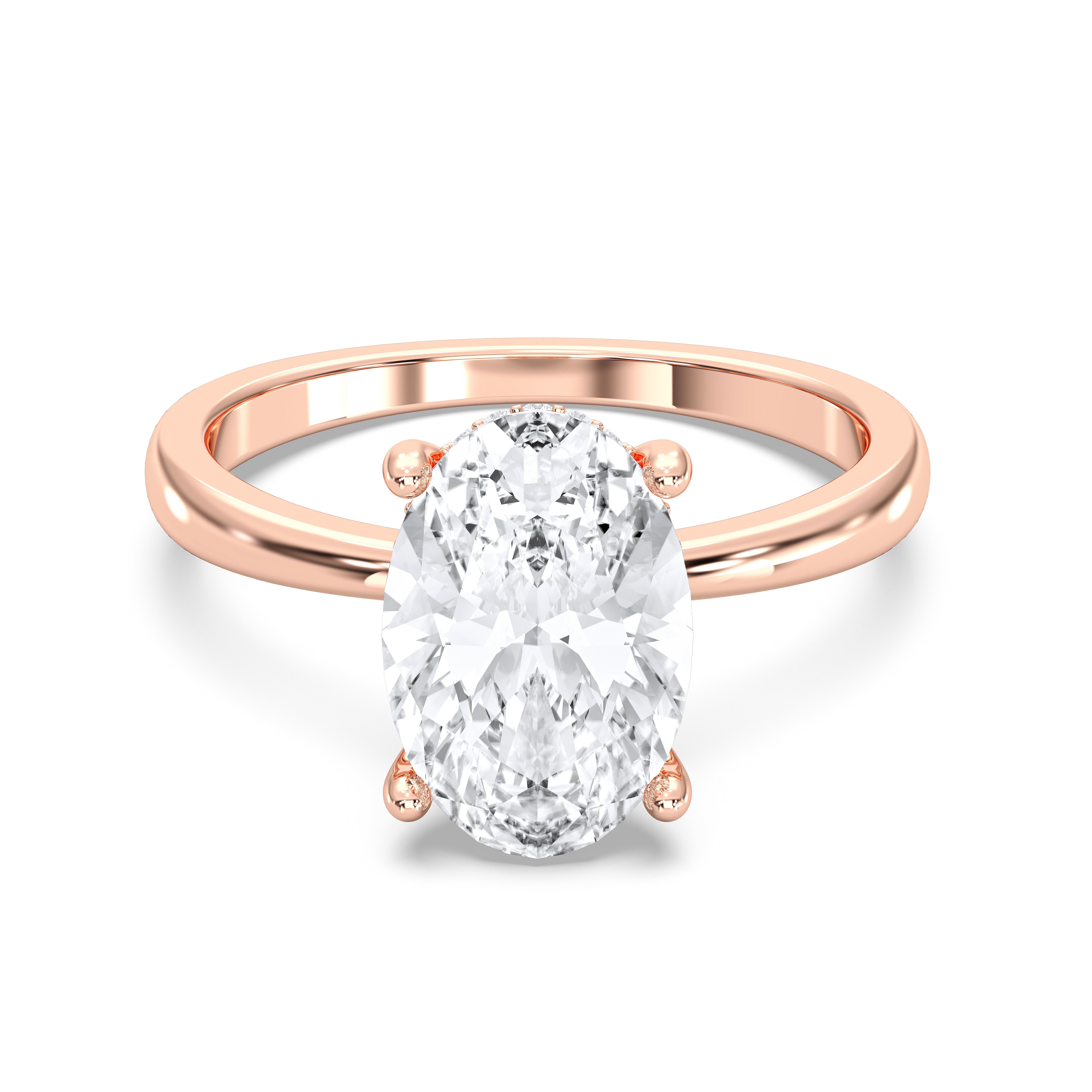 2.00 to 4.00 Carat Oval & Round Cut Lab Grown Diamond Solitaire Engagement Ring in Solid Gold