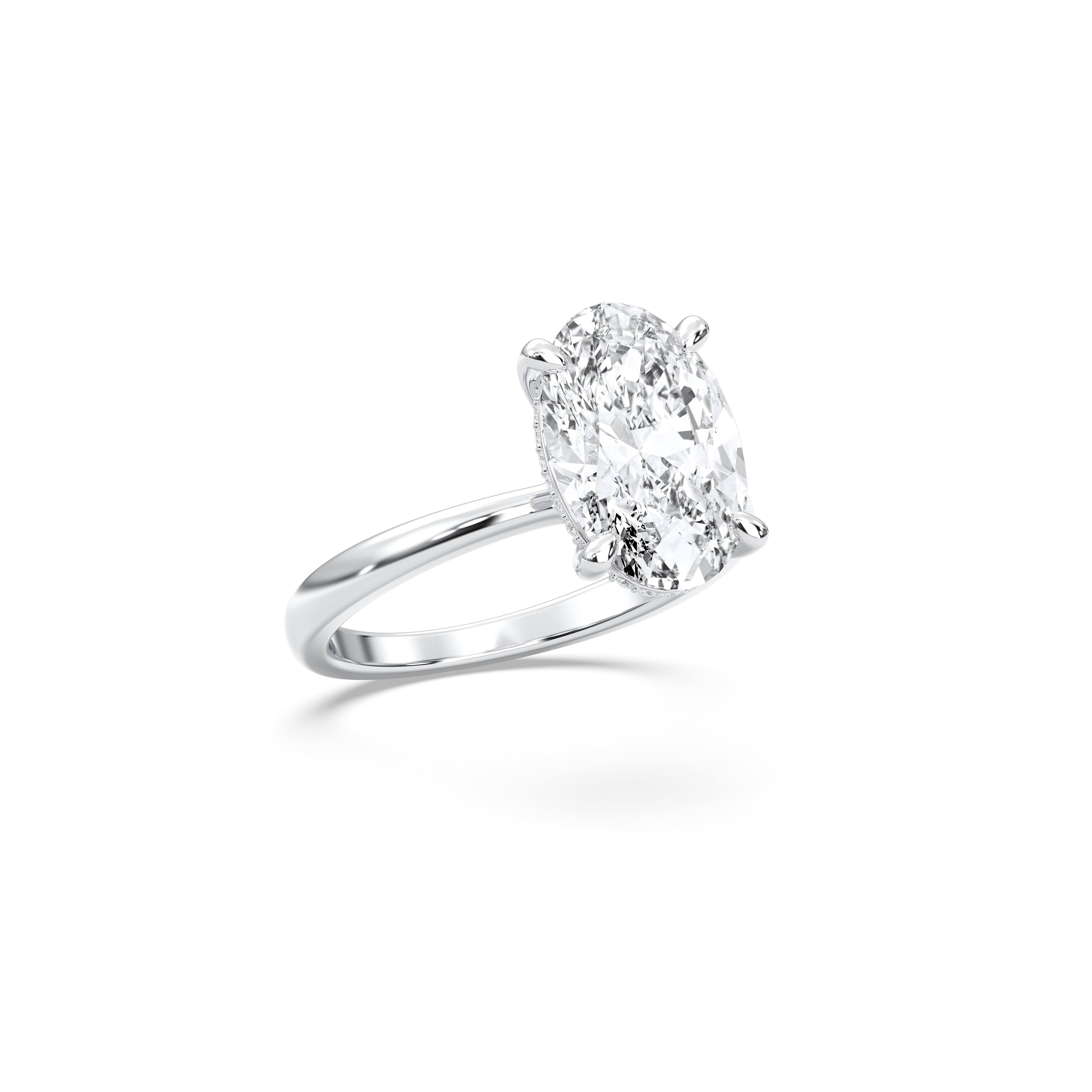 2.00 to 4.00 Carat Oval & Round Cut Lab Grown Diamond Solitaire Engagement Ring in Solid Gold