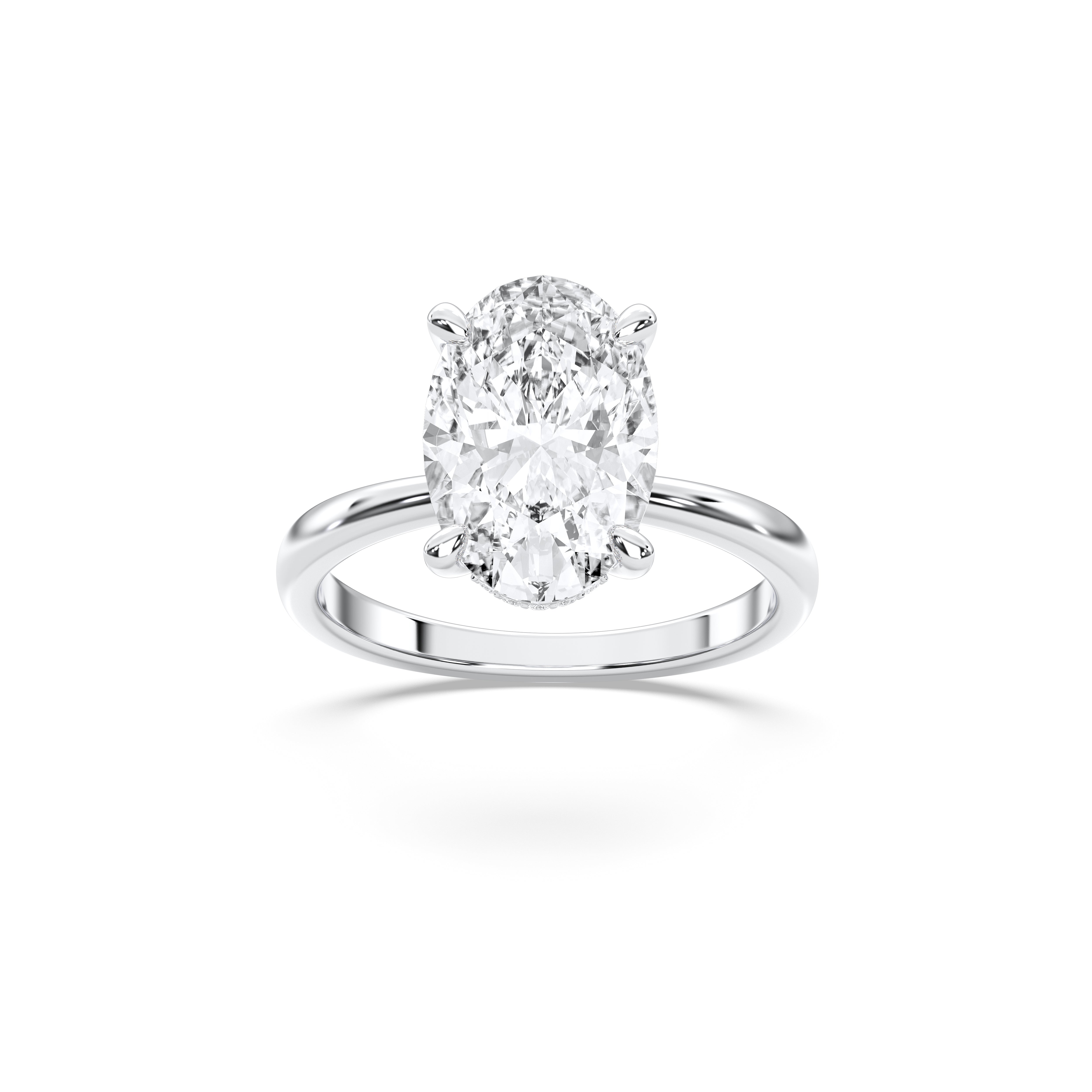2.00 to 4.00 Carat Oval & Round Cut Lab Grown Diamond Solitaire Engagement Ring in Solid Gold