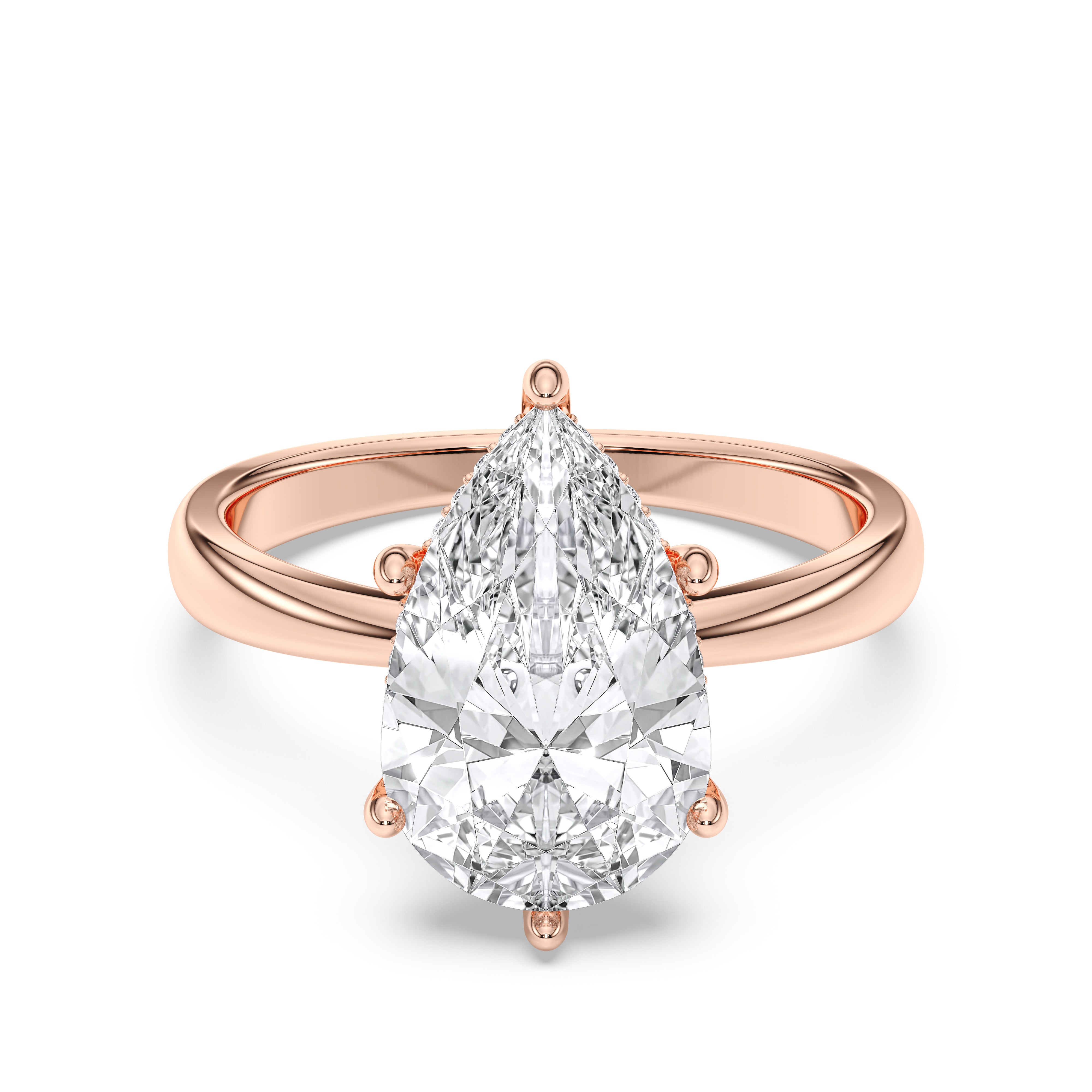 2.00 to 4.00 Carat Pear & Round Cut Lab Grown Diamond Solitaire Engagement Ring in Solid Gold