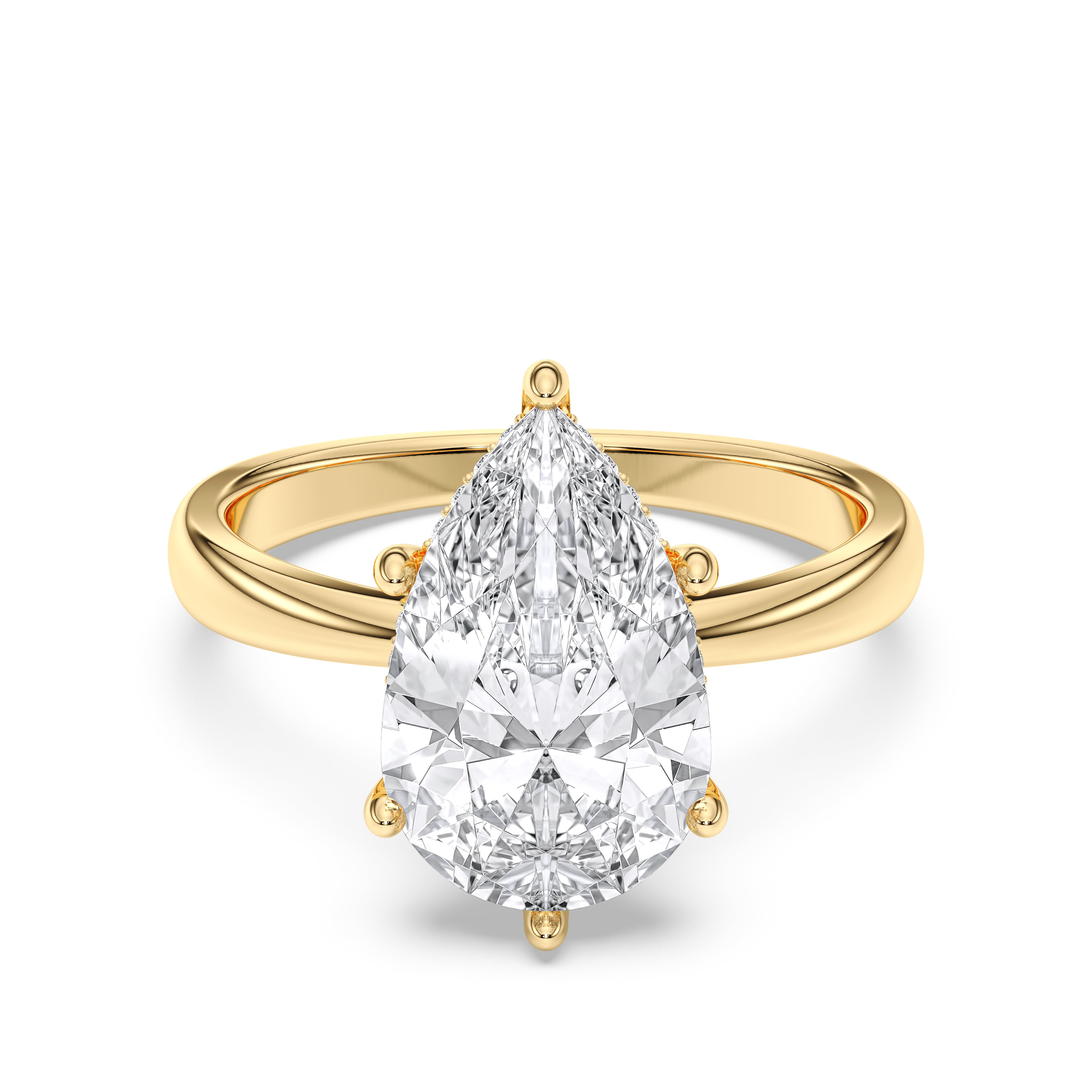 2.00 to 4.00 Carat Pear & Round Cut Lab Grown Diamond Solitaire Engagement Ring in Solid Gold