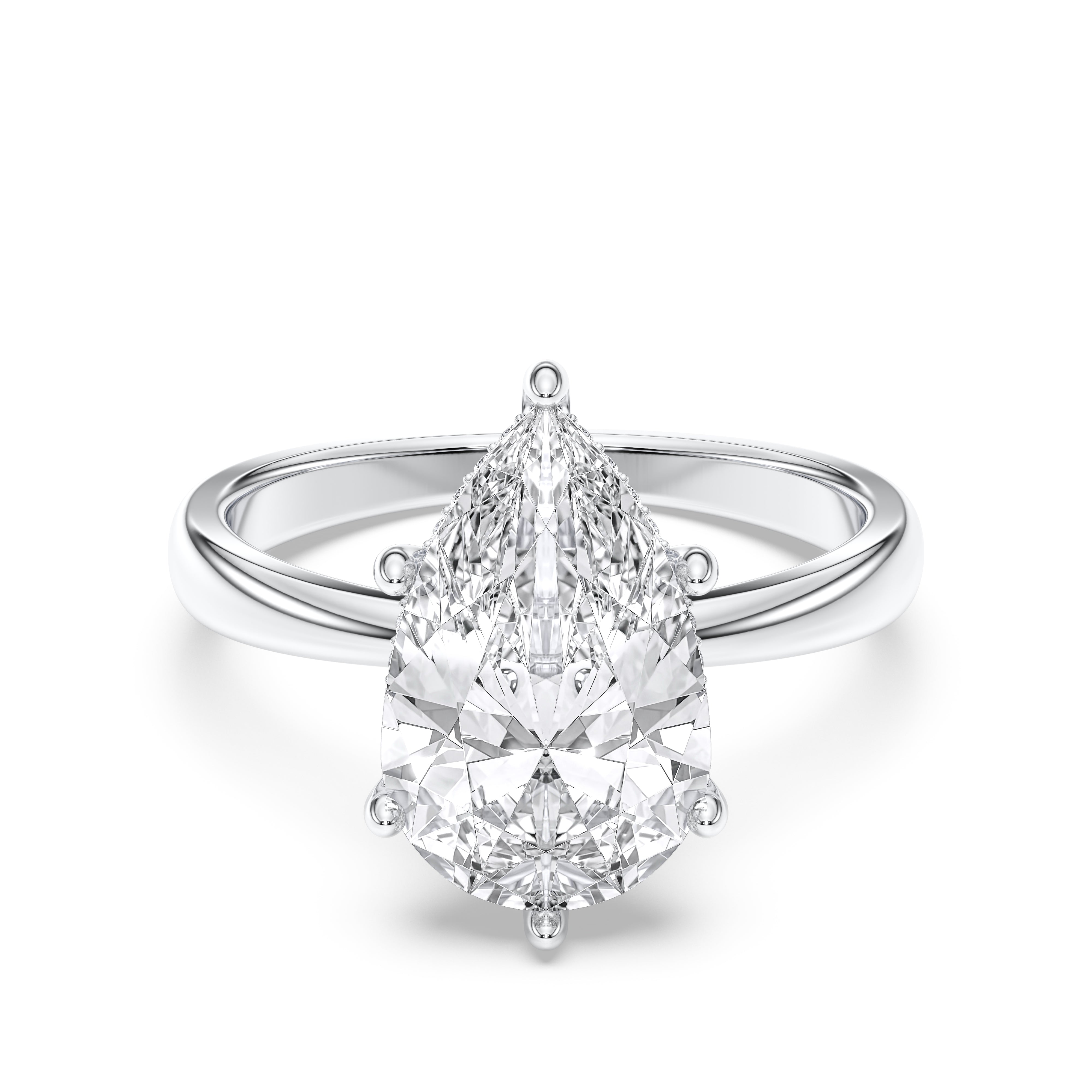 2.00 to 4.00 Carat Pear & Round Cut Lab Grown Diamond Solitaire Engagement Ring in Solid Gold