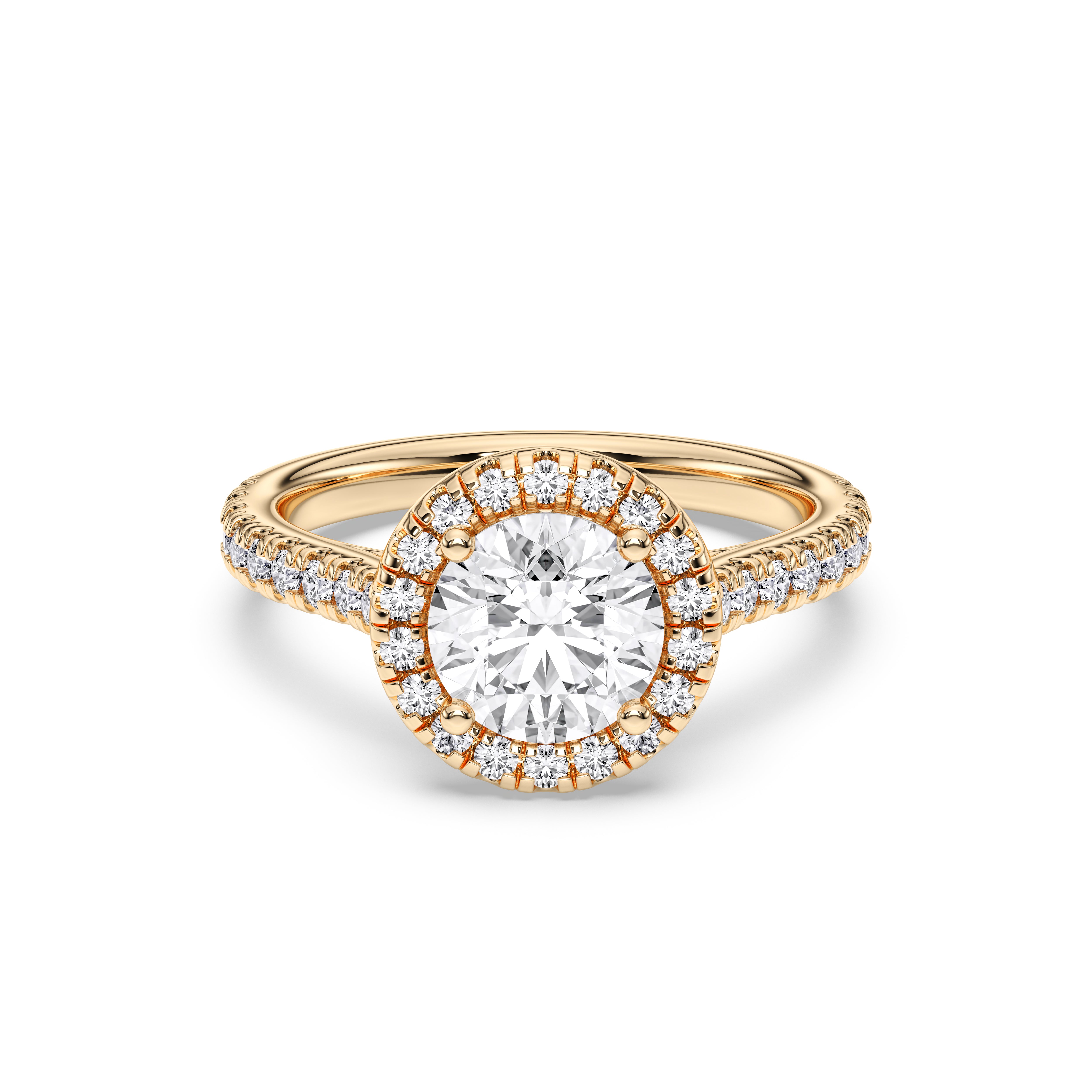 Round Cut 1.34 Carat Lab Grown Diamond Halo set Engagement Ring in Solid Gold For Women