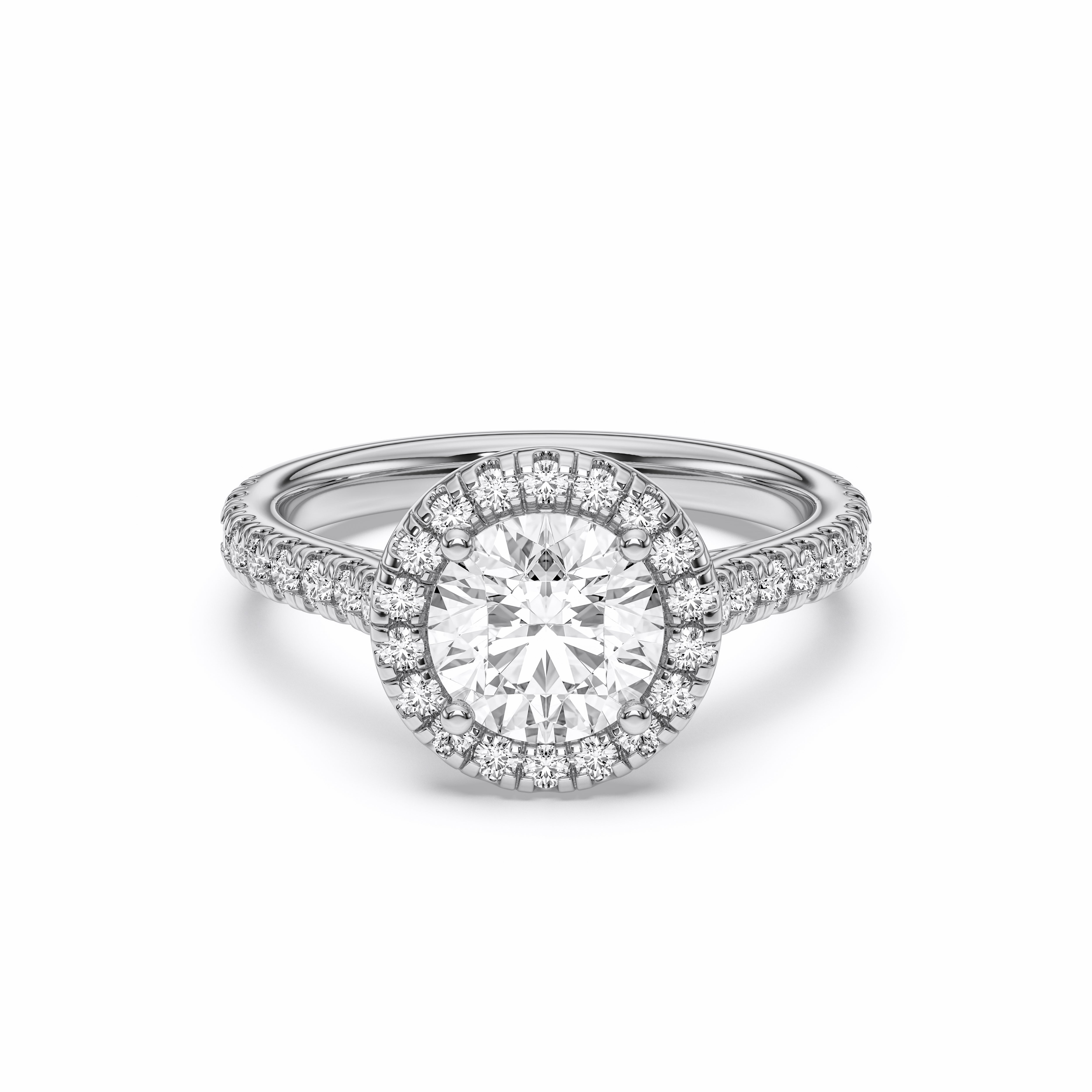 Round Cut 1.34 Carat Lab Grown Diamond Halo set Engagement Ring in Solid Gold For Women