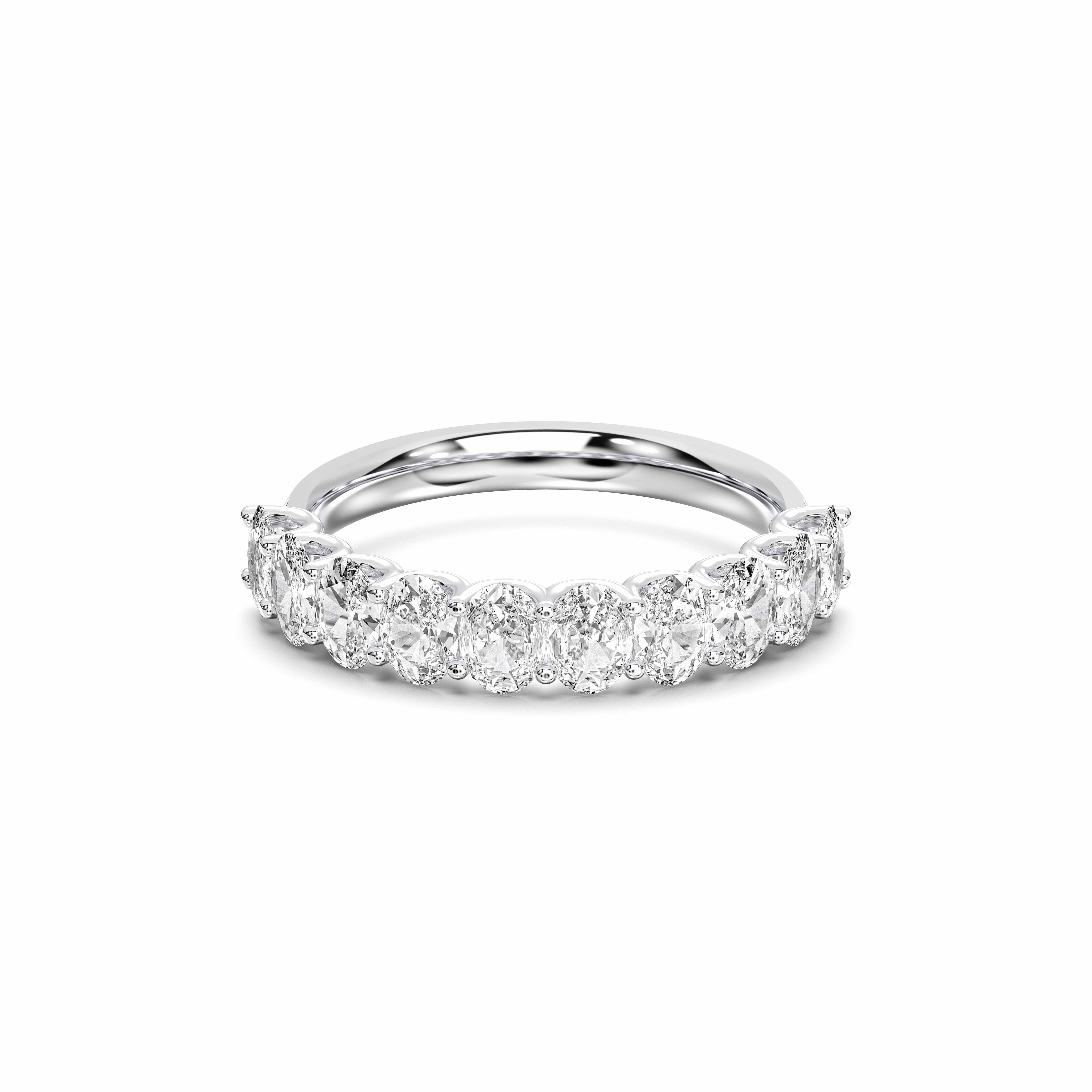 Oval Cut 0.90 Carat Lab Grown Diamond Half Eternity Prong Set Wedding Band in Solid Gold for Women