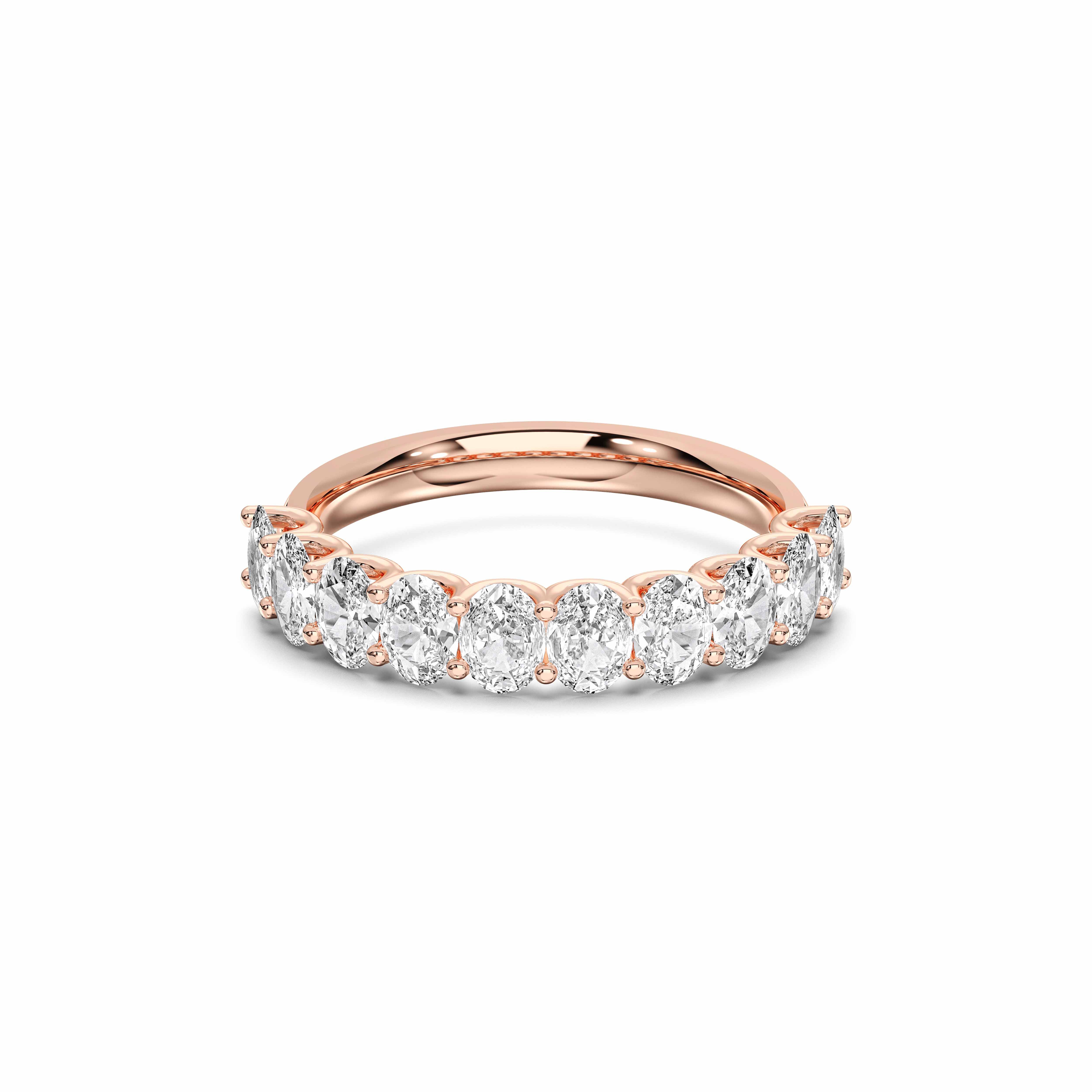 Oval Cut 0.90 Carat Lab Grown Diamond Half Eternity Prong Set Wedding Band in Solid Gold for Women