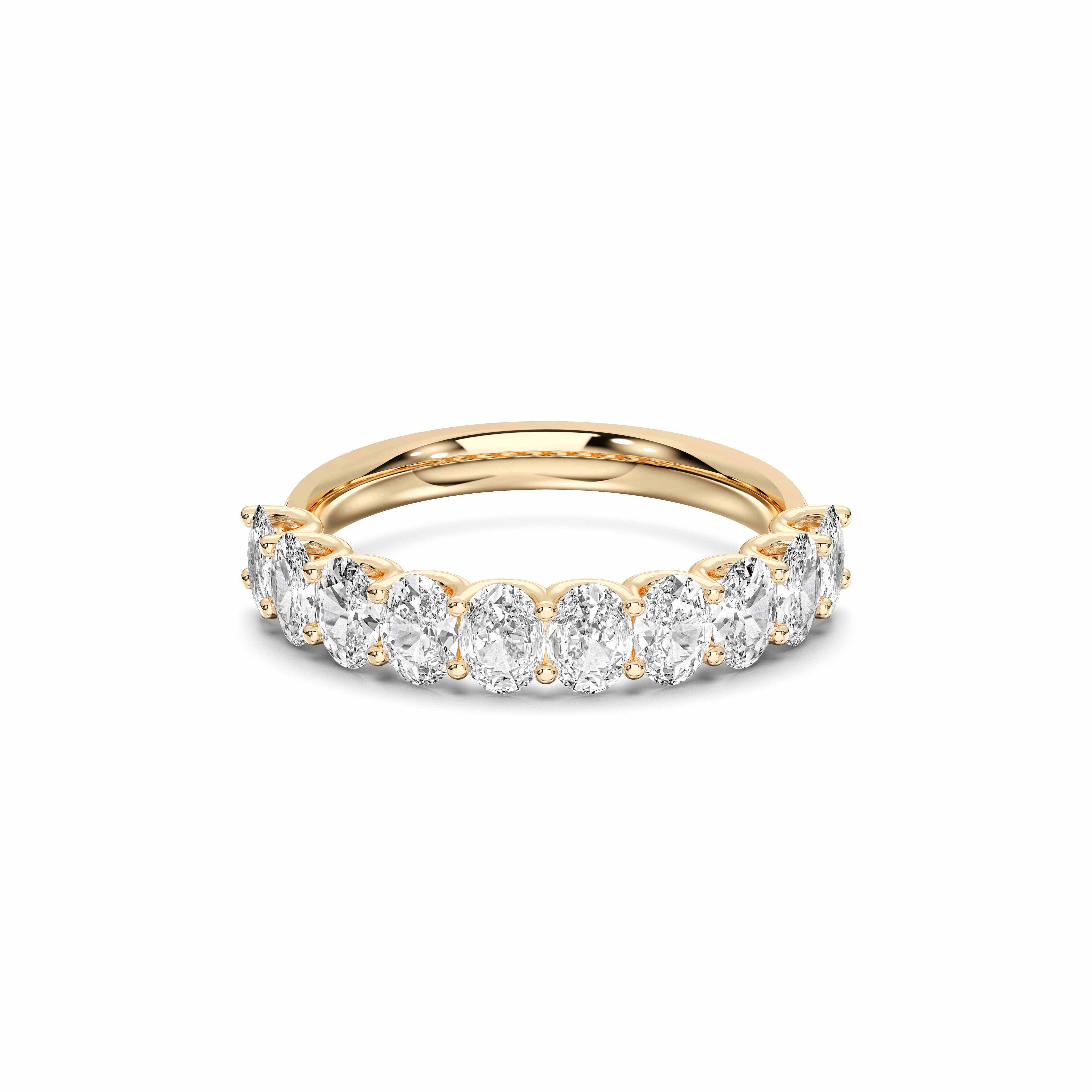 Oval Cut 0.90 Carat Lab Grown Diamond Half Eternity Prong Set Wedding Band in Solid Gold for Women