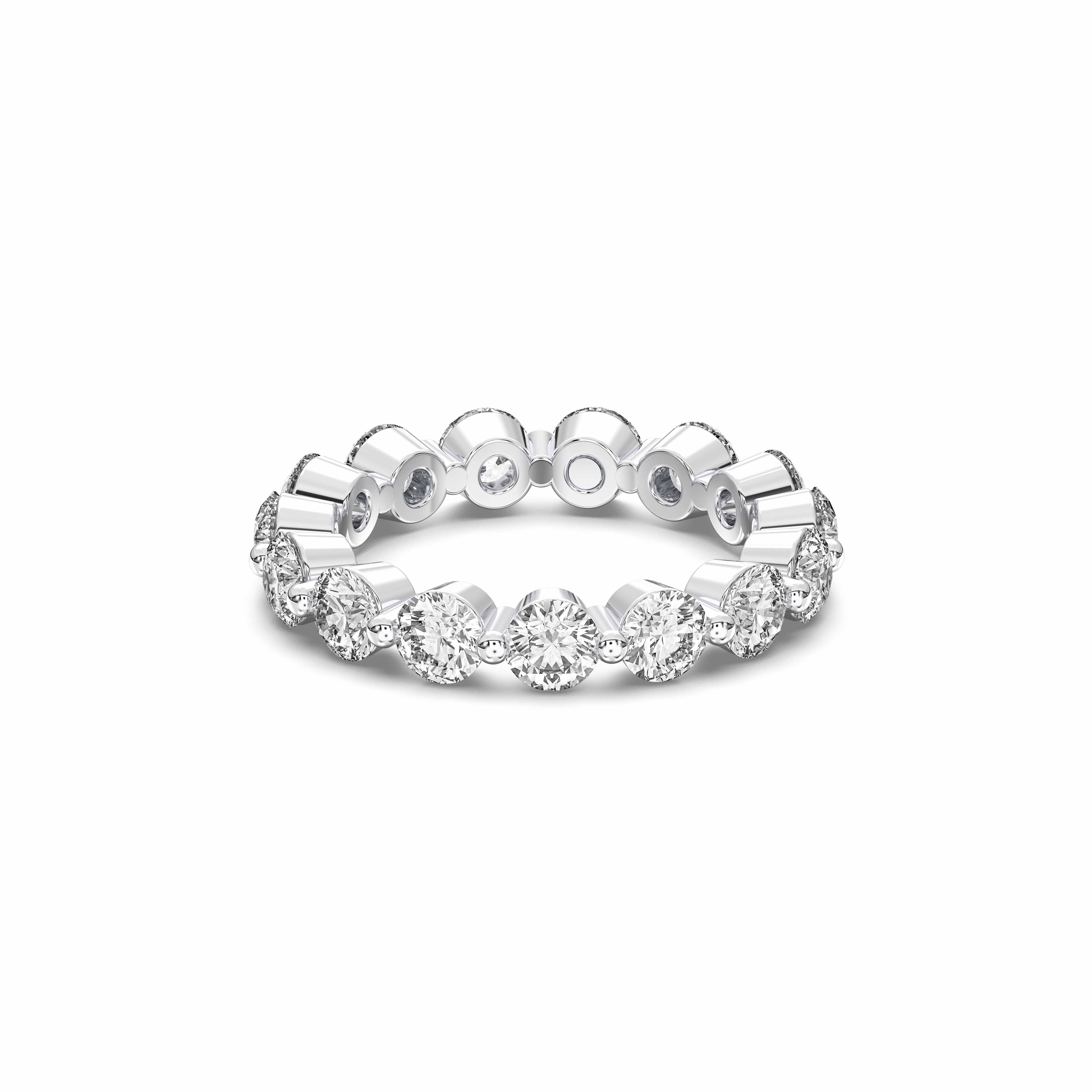 Round Cut  3.15 Carat Lab Grown Diamond Bezel Set Wedding Band in Solid Gold for Her
