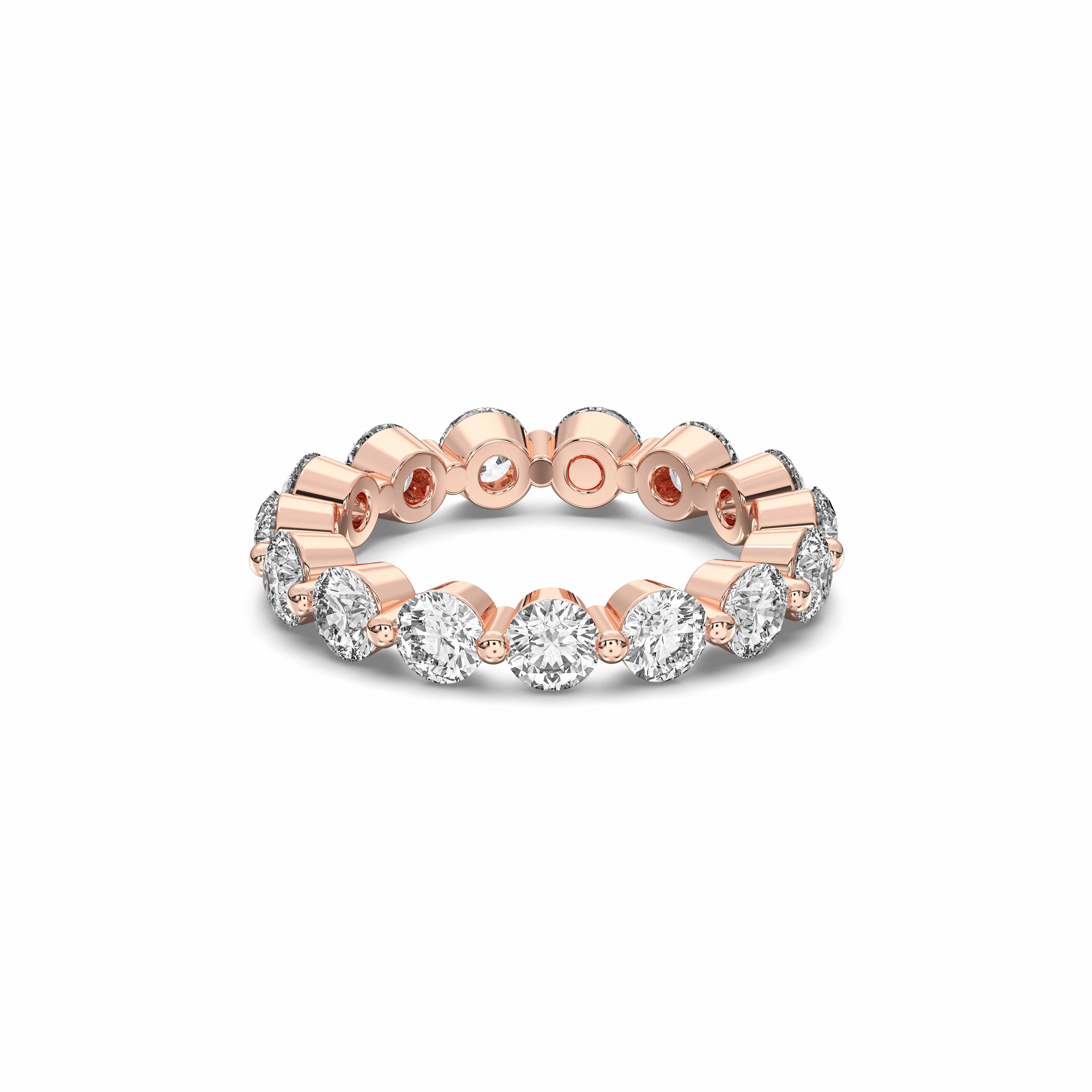 Round Cut  3.15 Carat Lab Grown Diamond Bezel Set Wedding Band in Solid Gold for Her