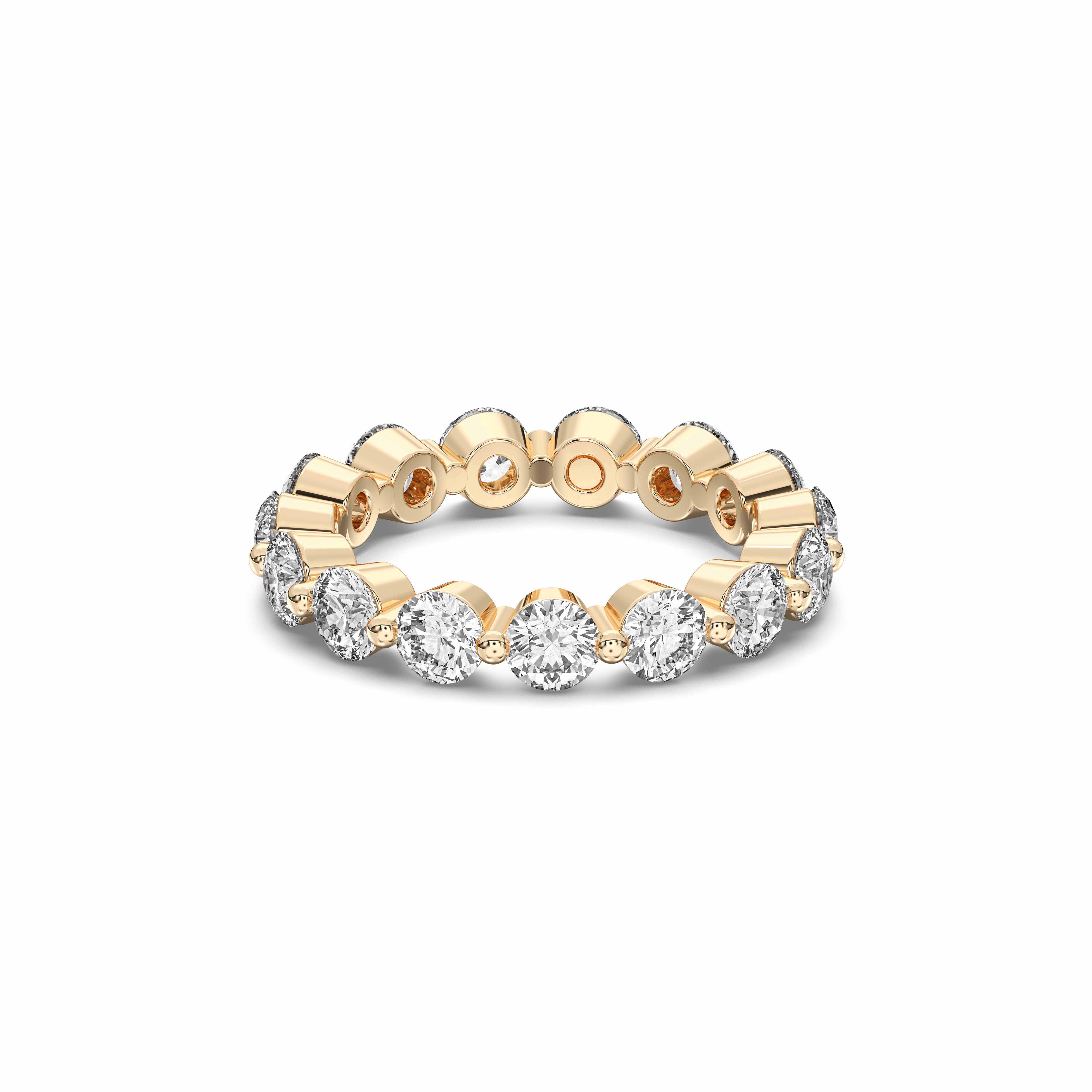Round Cut  3.15 Carat Lab Grown Diamond Bezel Set Wedding Band in Solid Gold for Her