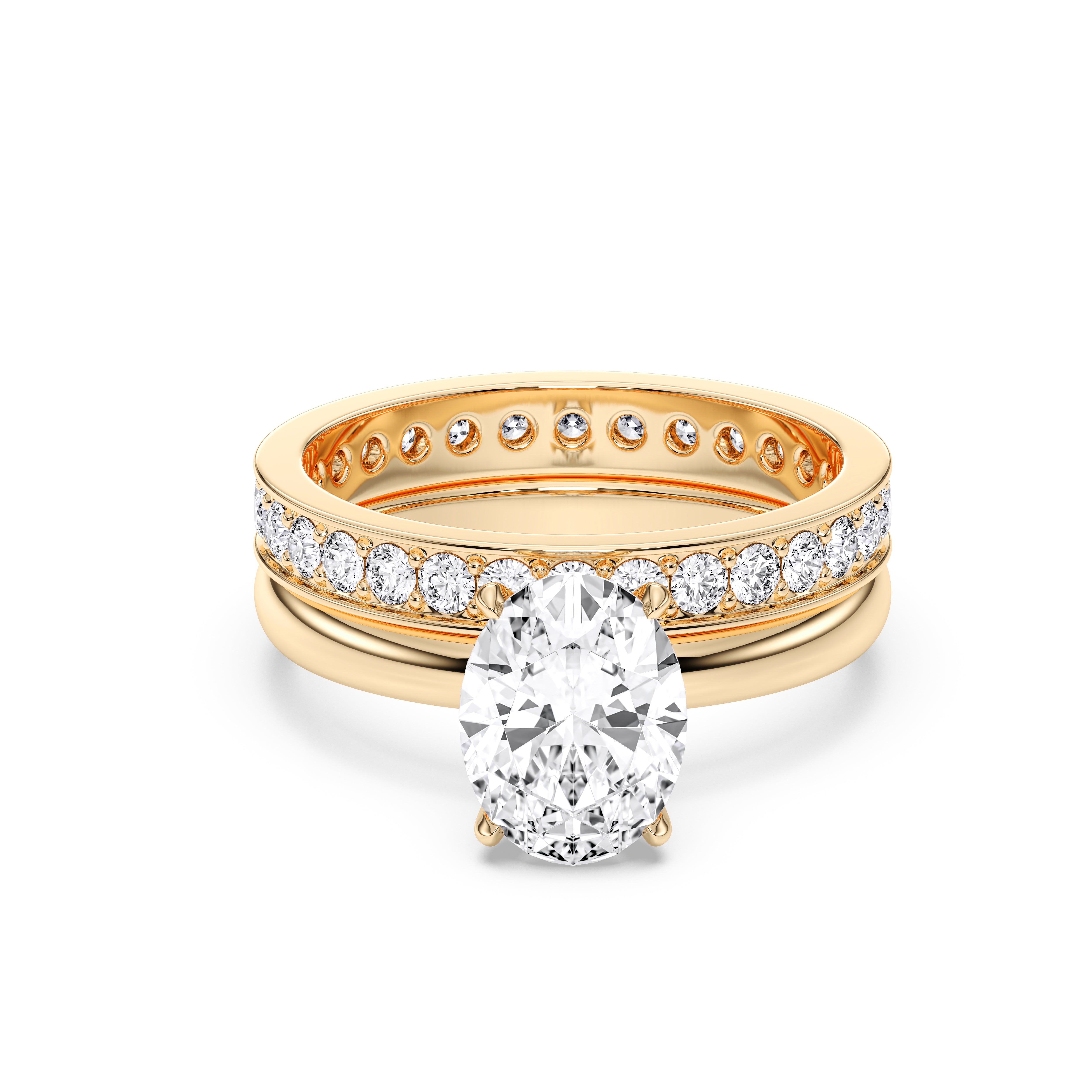 2.30 Carat Oval and Round Shape Lab Grown Diamond Solitaire Ring with Wedding Band in Solid Gold for Her