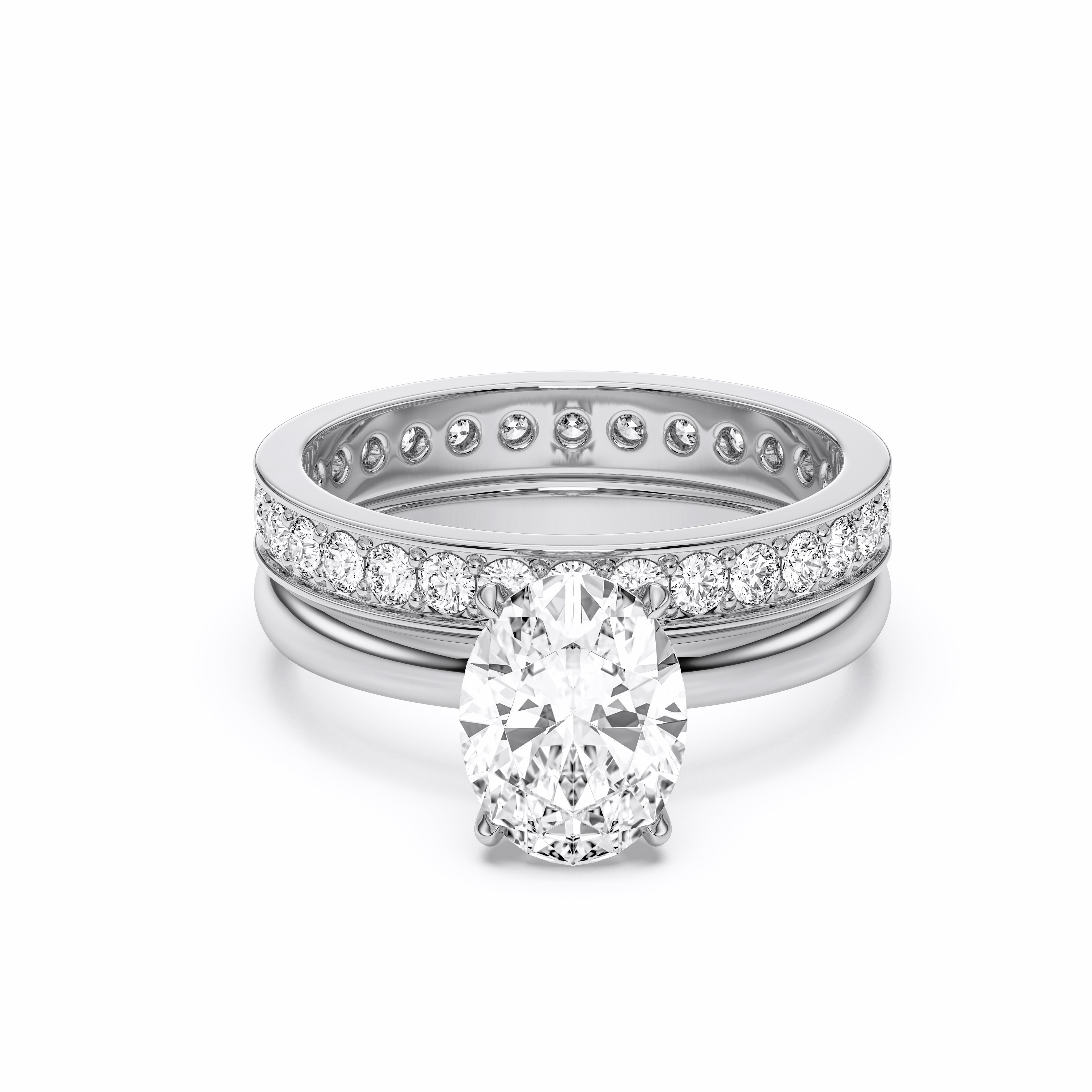 2.30 Carat Oval and Round Shape Lab Grown Diamond Solitaire Ring with Wedding Band in Solid Gold for Her