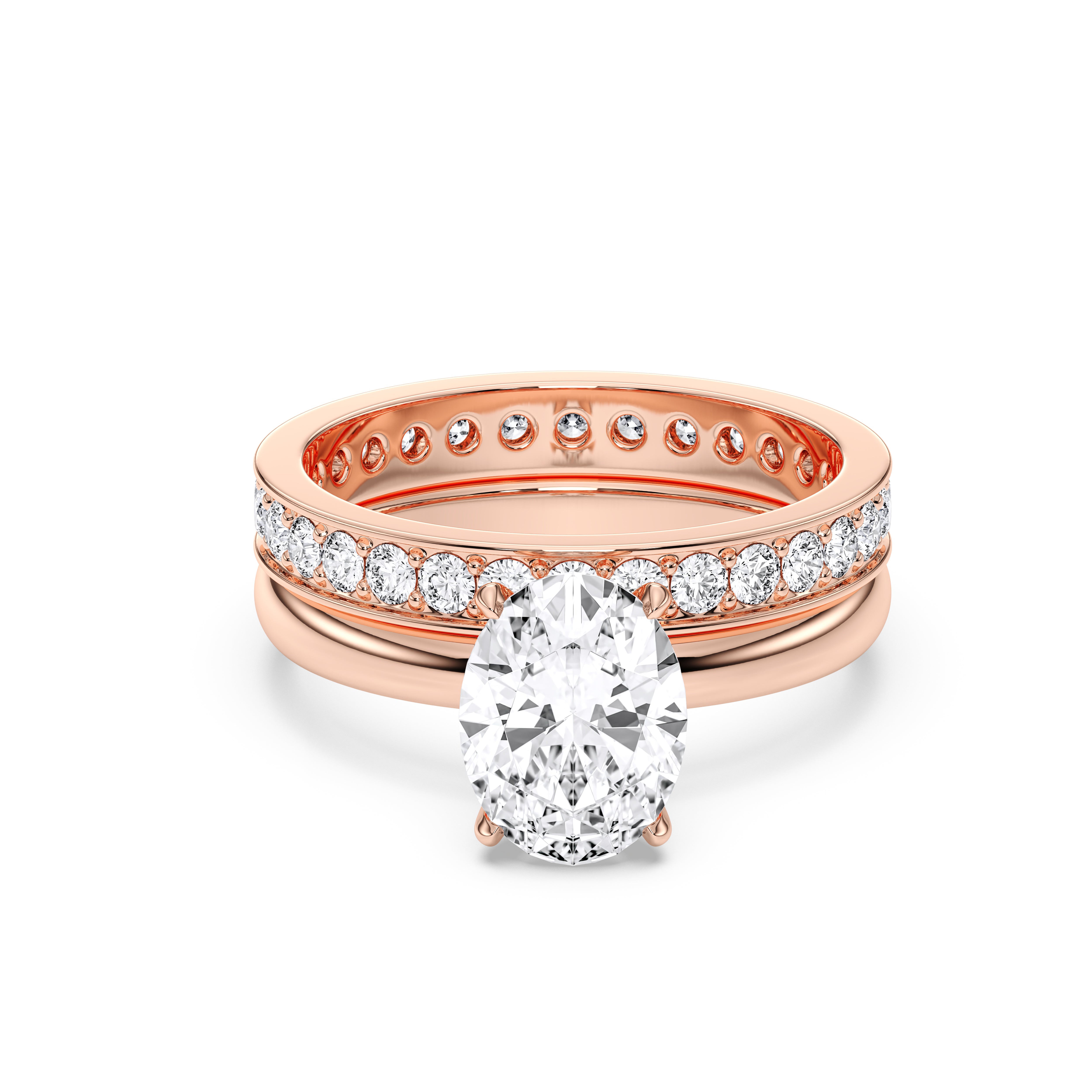 2.30 Carat Oval and Round Shape Lab Grown Diamond Solitaire Ring with Wedding Band in Solid Gold for Her