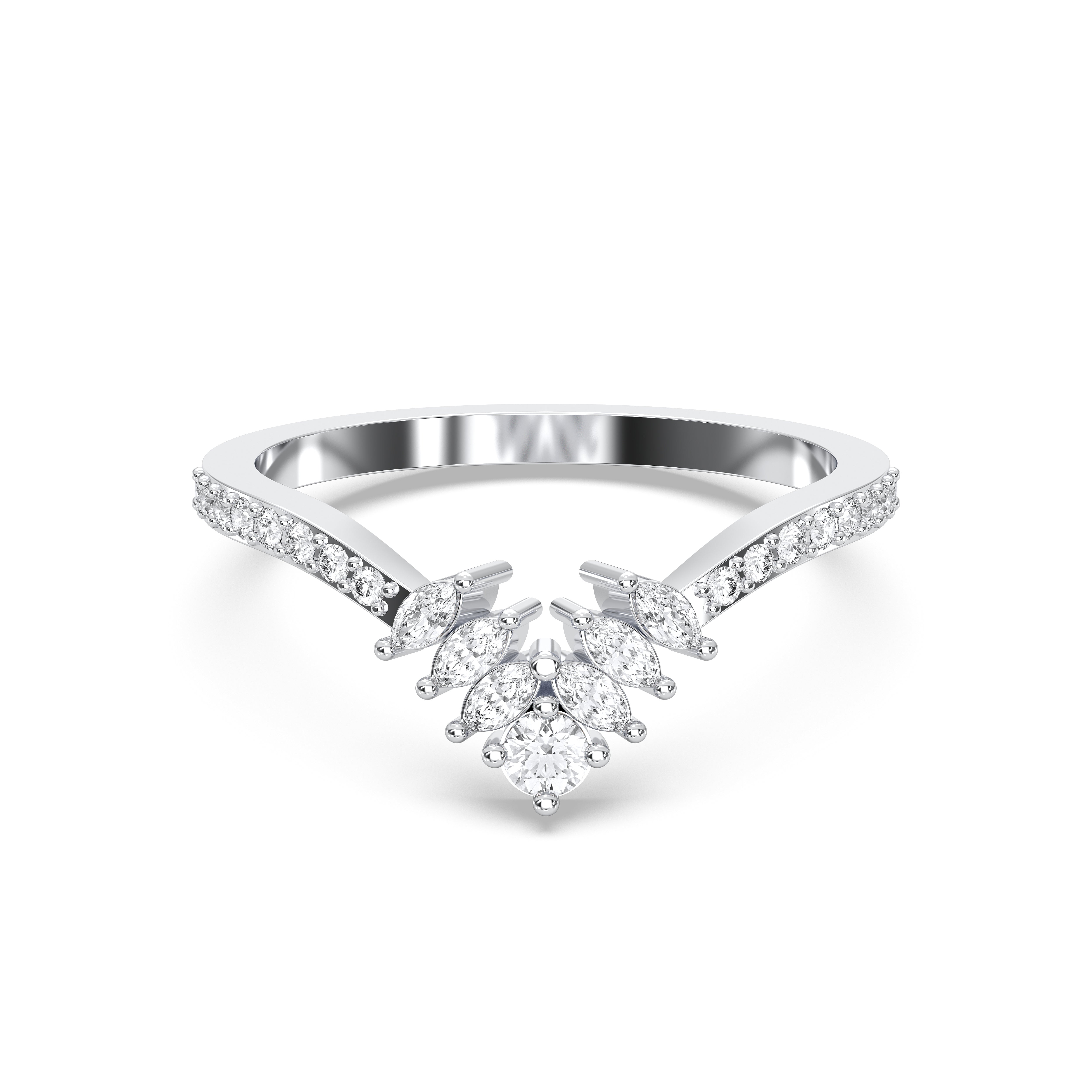 Marquise & Round Shape 0.75 Carat Lab Grown Diamond luxurious Wedding Ring in Solid Gold
