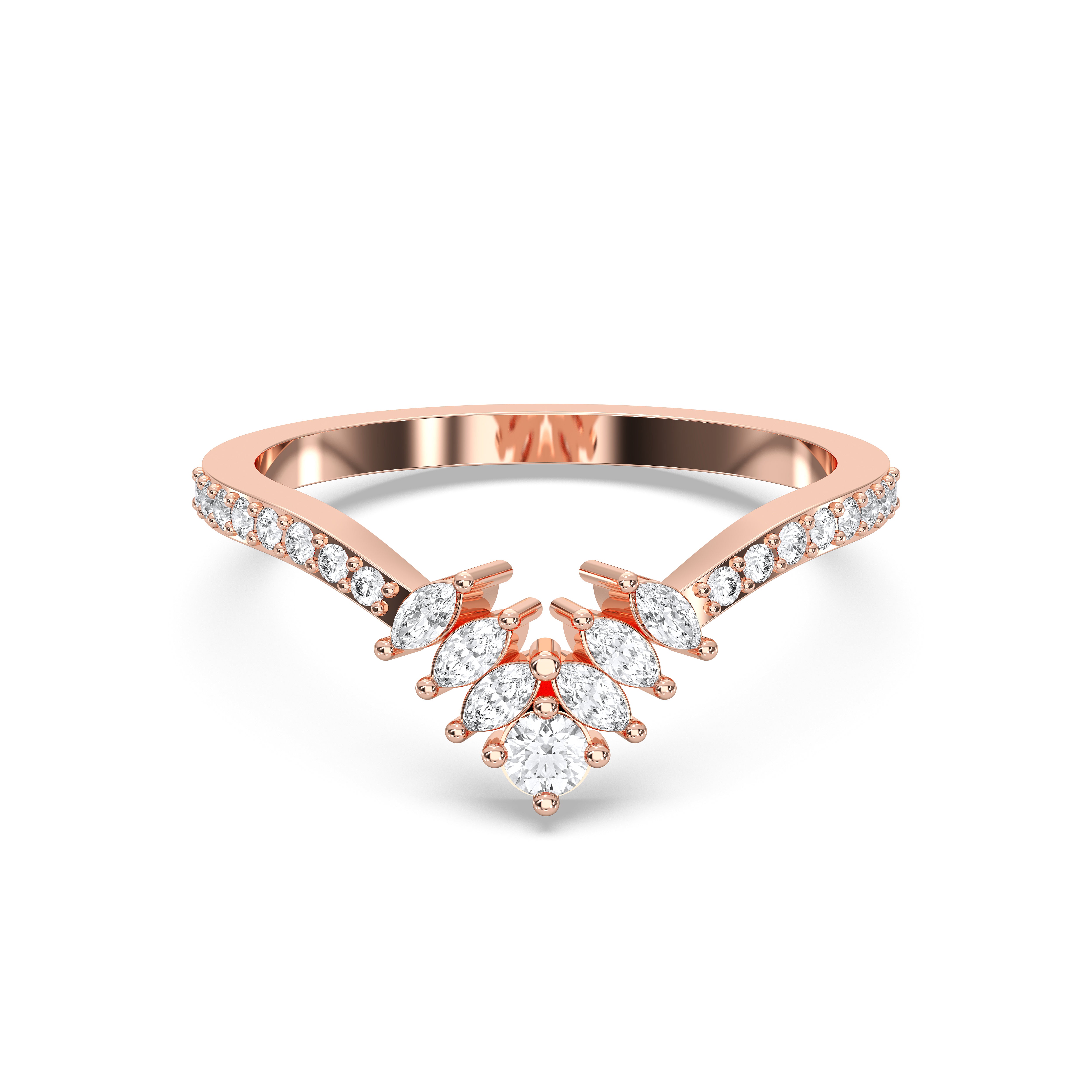 Marquise & Round Shape 0.75 Carat Lab Grown Diamond luxurious Wedding Ring in Solid Gold
