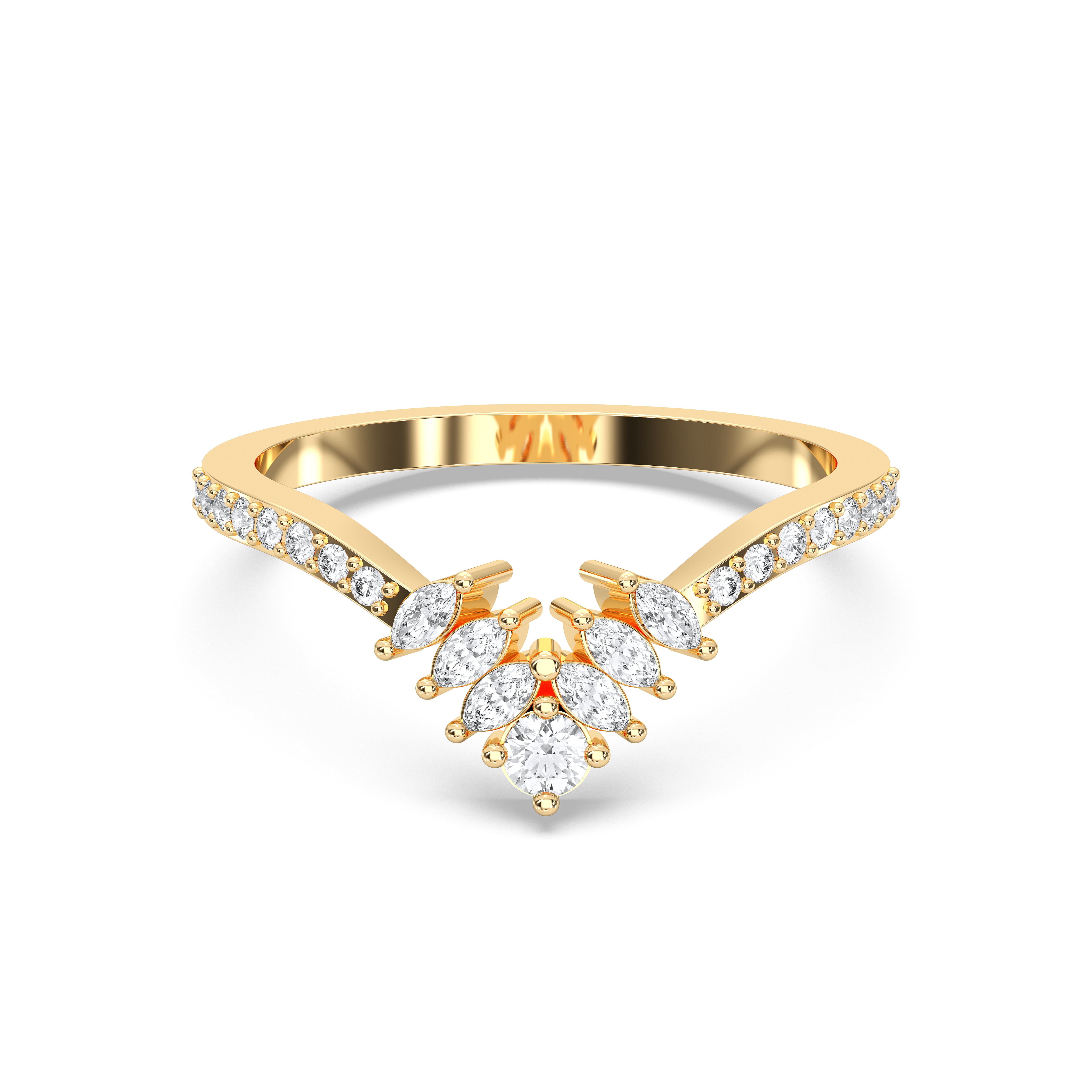 Marquise & Round Shape 0.75 Carat Lab Grown Diamond luxurious Wedding Ring in Solid Gold