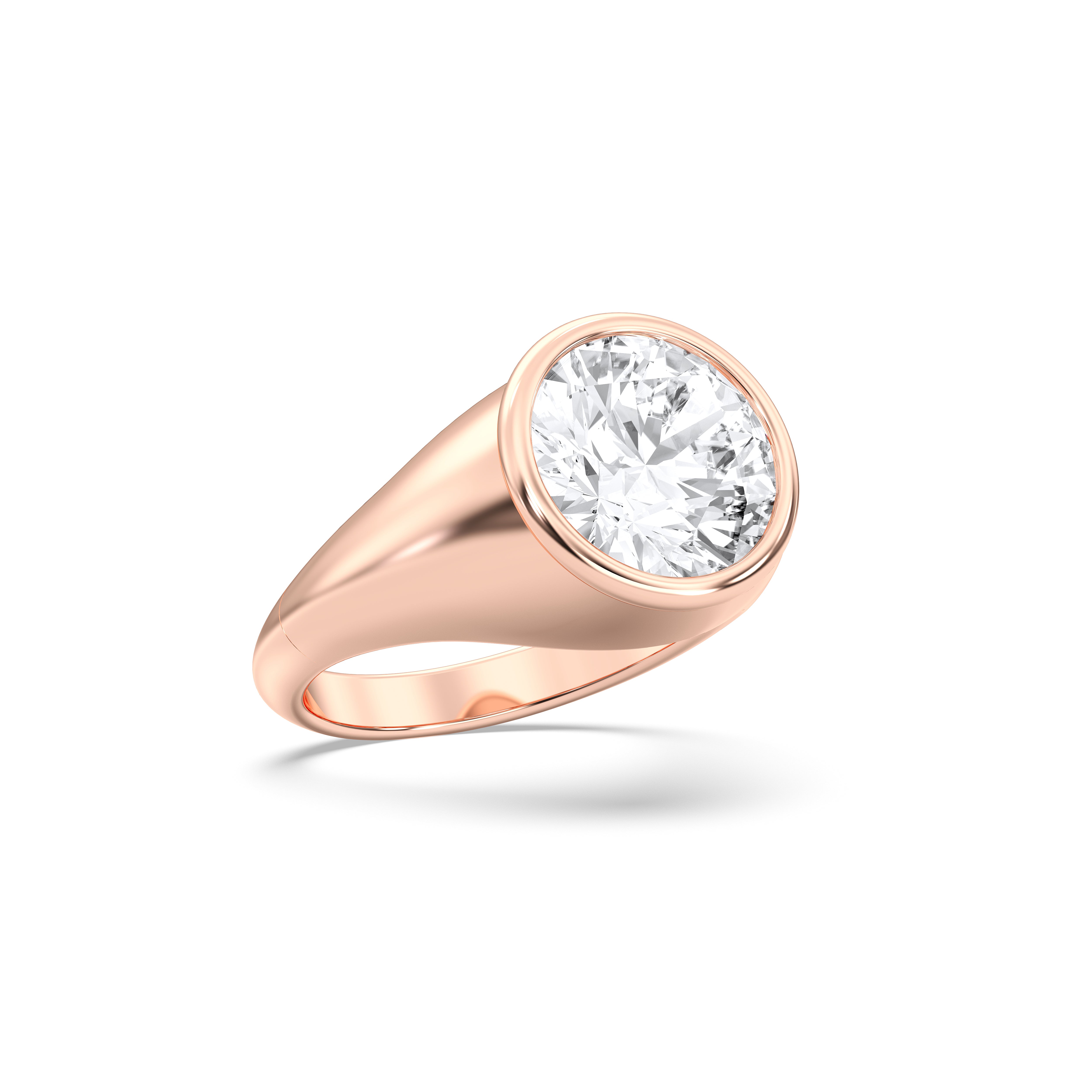 4.50 Carat Round Cut Lab Grown Diamond Bezel Set Solitaire Ring in Solid Gold for Her