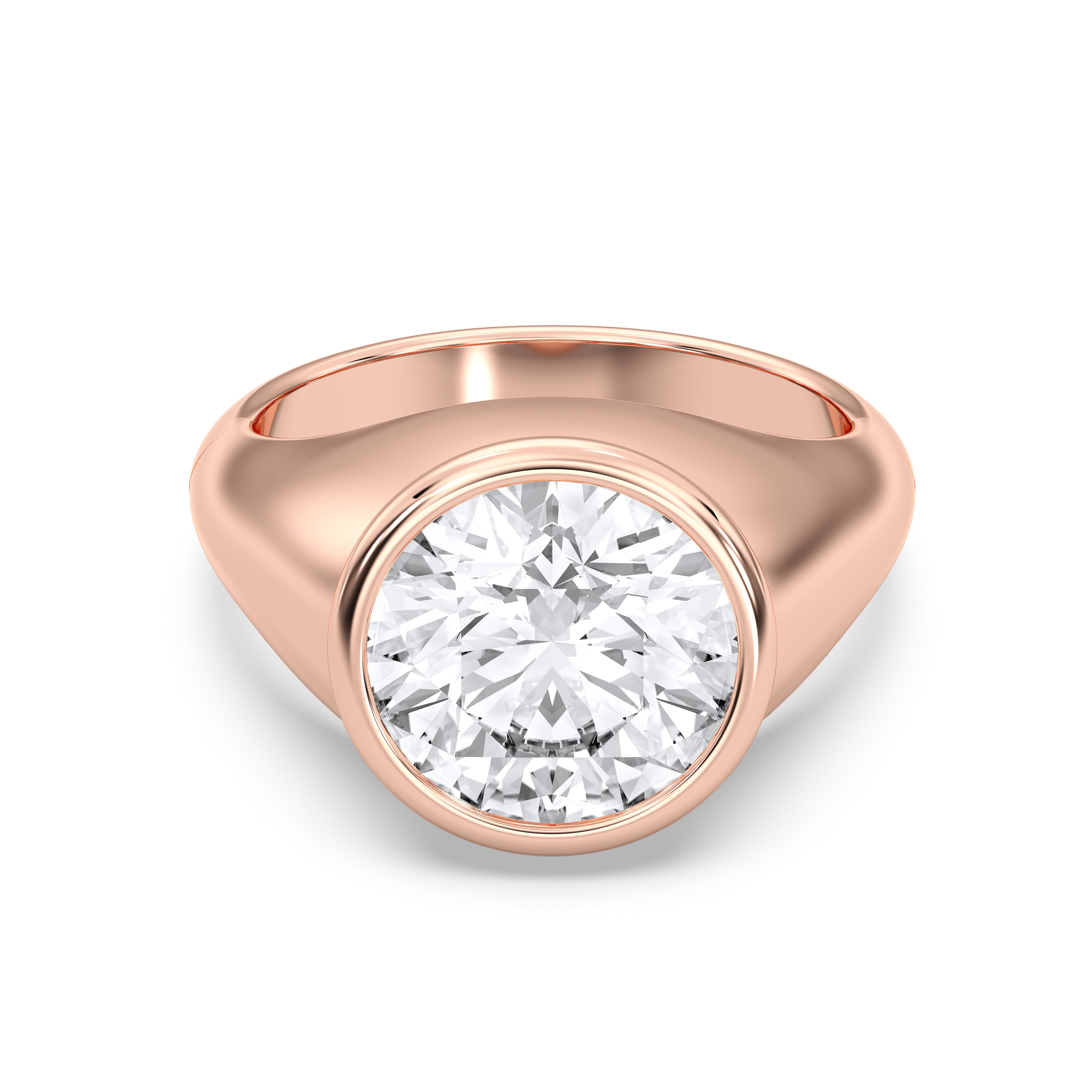 4.50 Carat Round Cut Lab Grown Diamond Bezel Set Solitaire Ring in Solid Gold for Her
