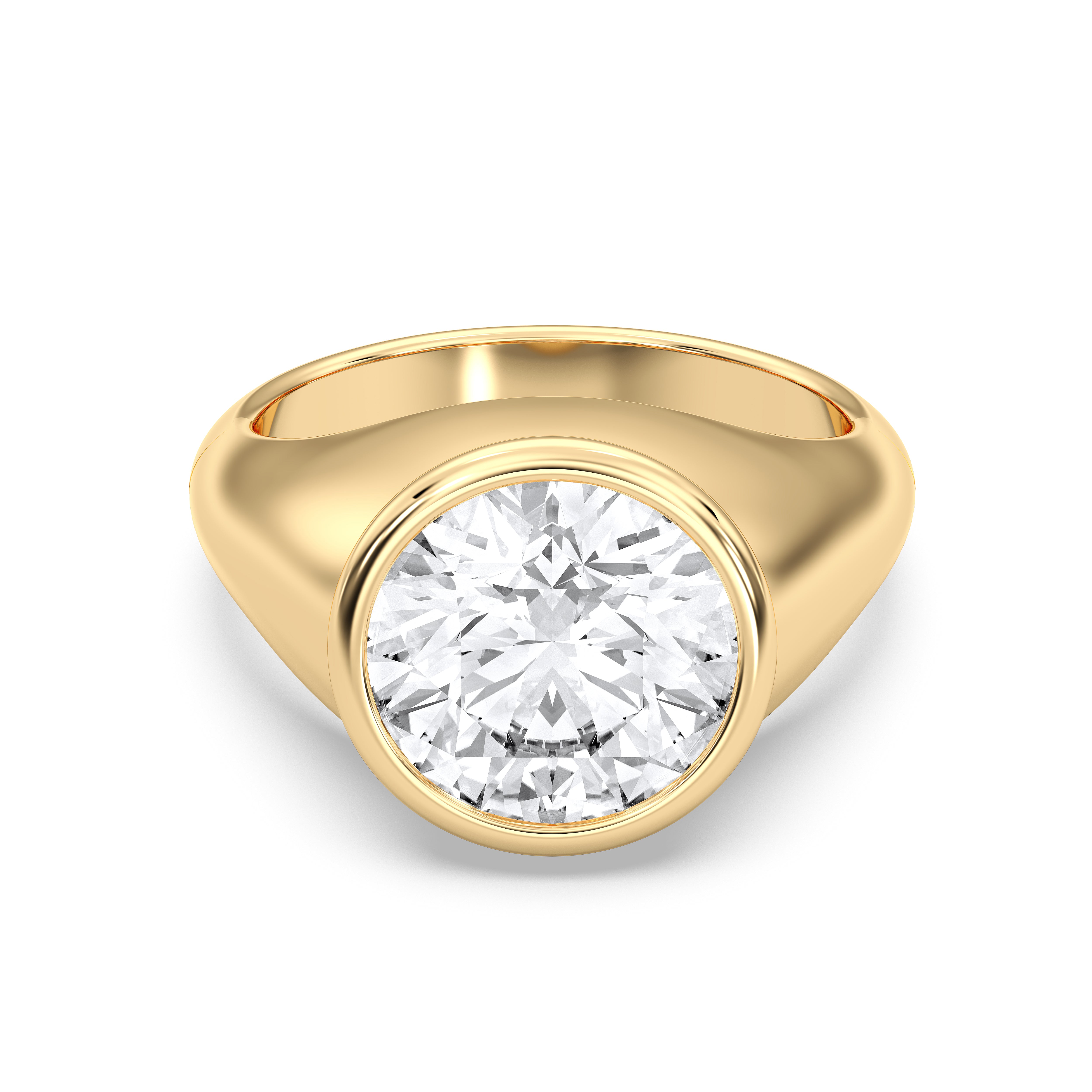 4.50 Carat Round Cut Lab Grown Diamond Bezel Set Solitaire Ring in Solid Gold for Her