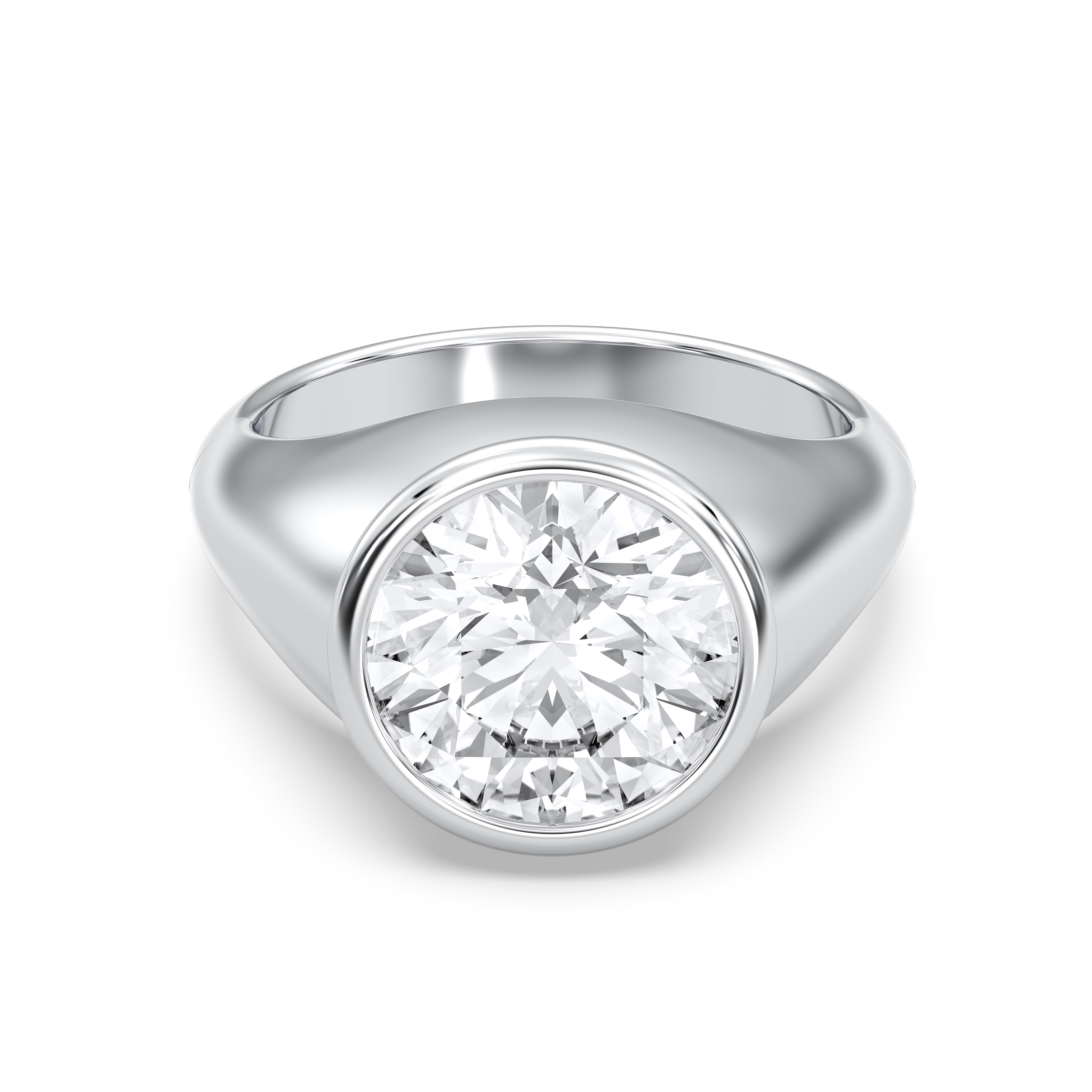 4.50 Carat Round Cut Lab Grown Diamond Bezel Set Solitaire Ring in Solid Gold for Her