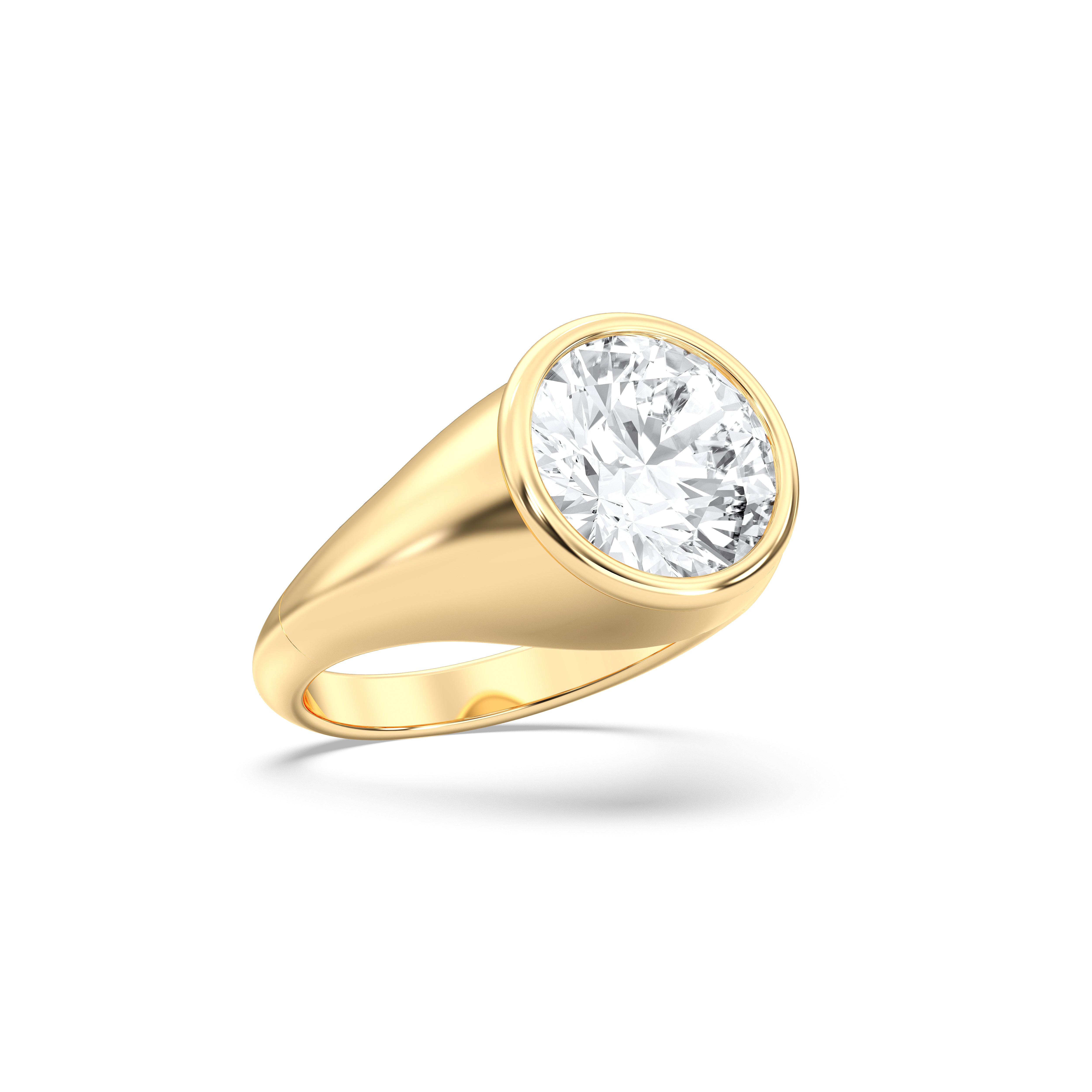 4.50 Carat Round Cut Lab Grown Diamond Bezel Set Solitaire Ring in Solid Gold for Her