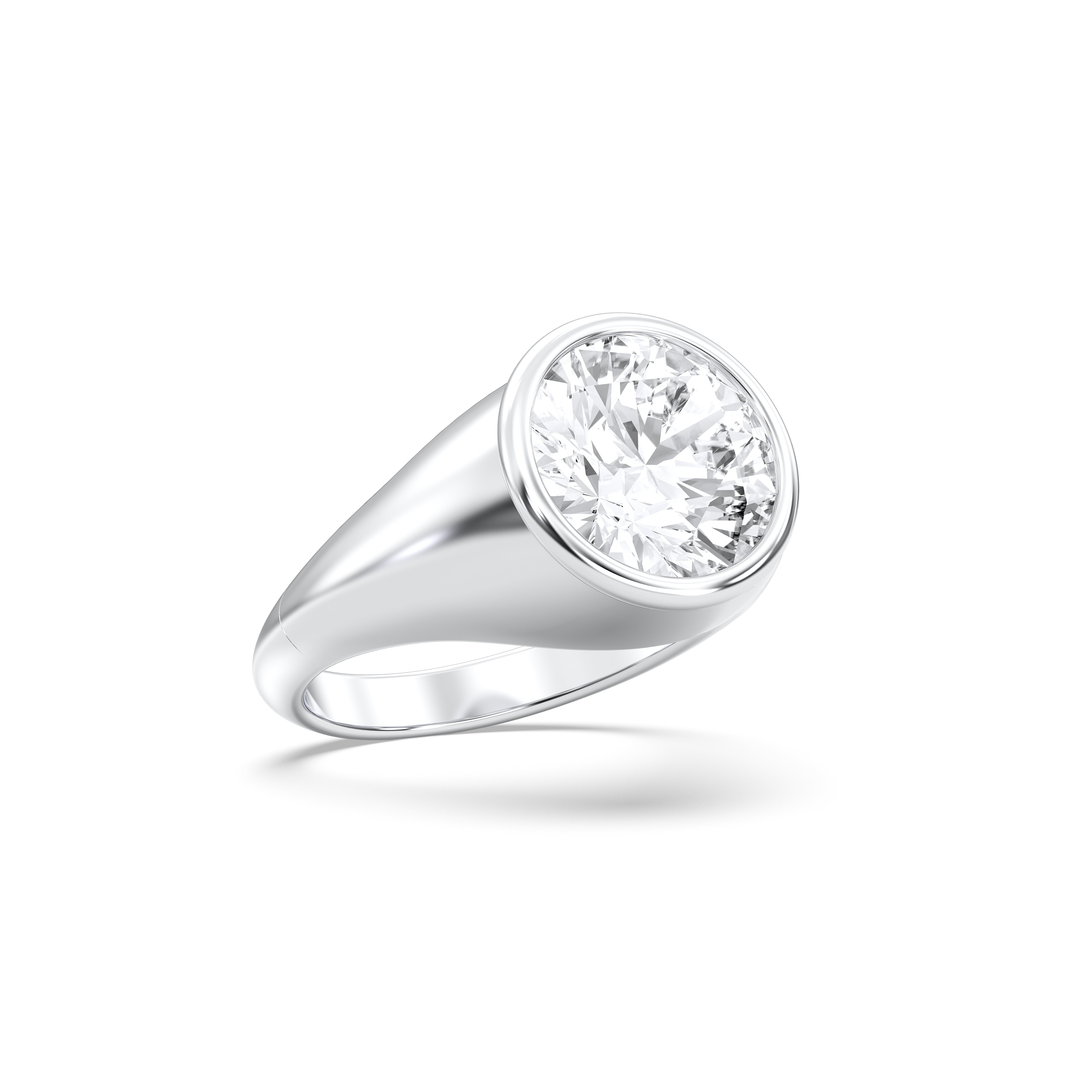 4.50 Carat Round Cut Lab Grown Diamond Bezel Set Solitaire Ring in Solid Gold for Her