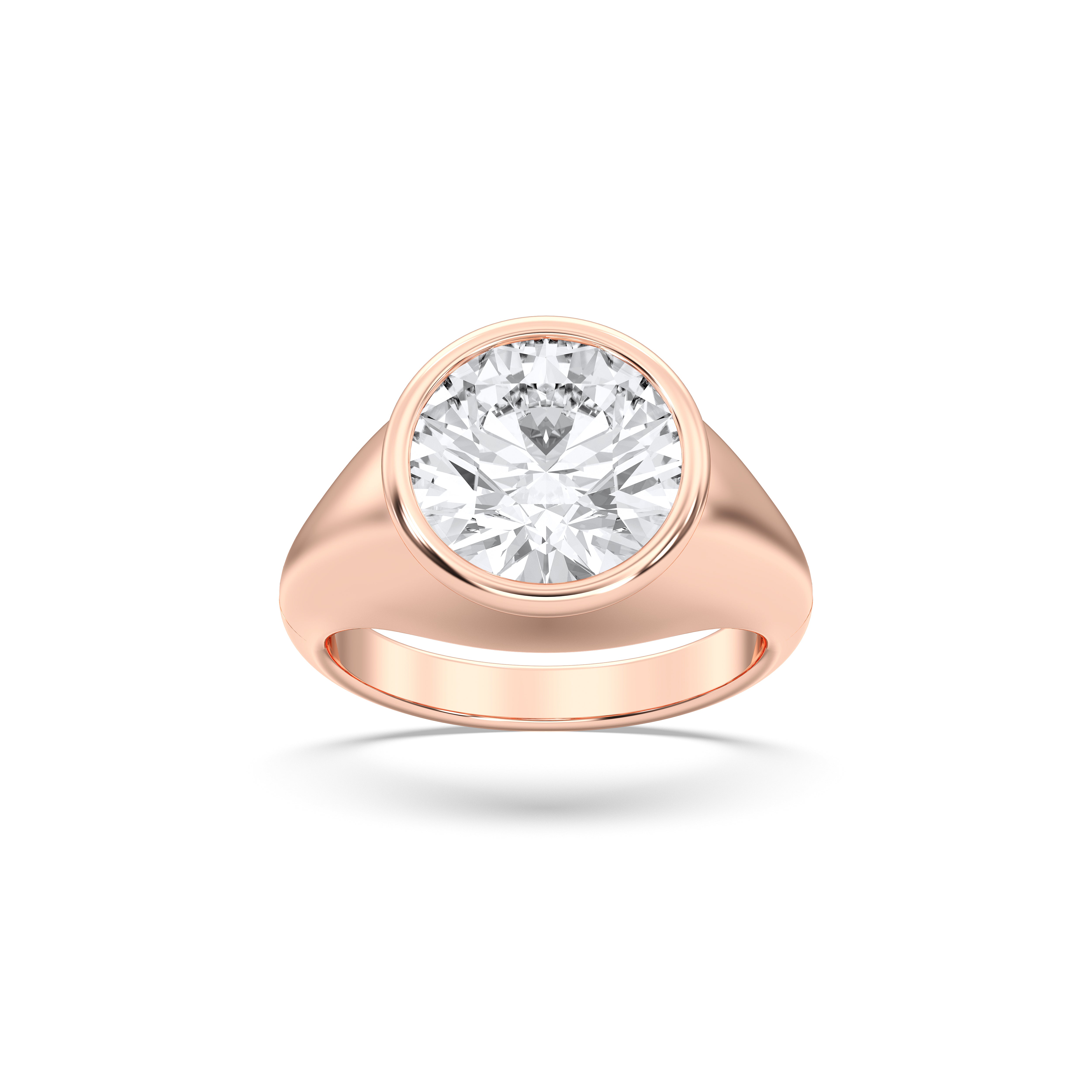 4.50 Carat Round Cut Lab Grown Diamond Bezel Set Solitaire Ring in Solid Gold for Her