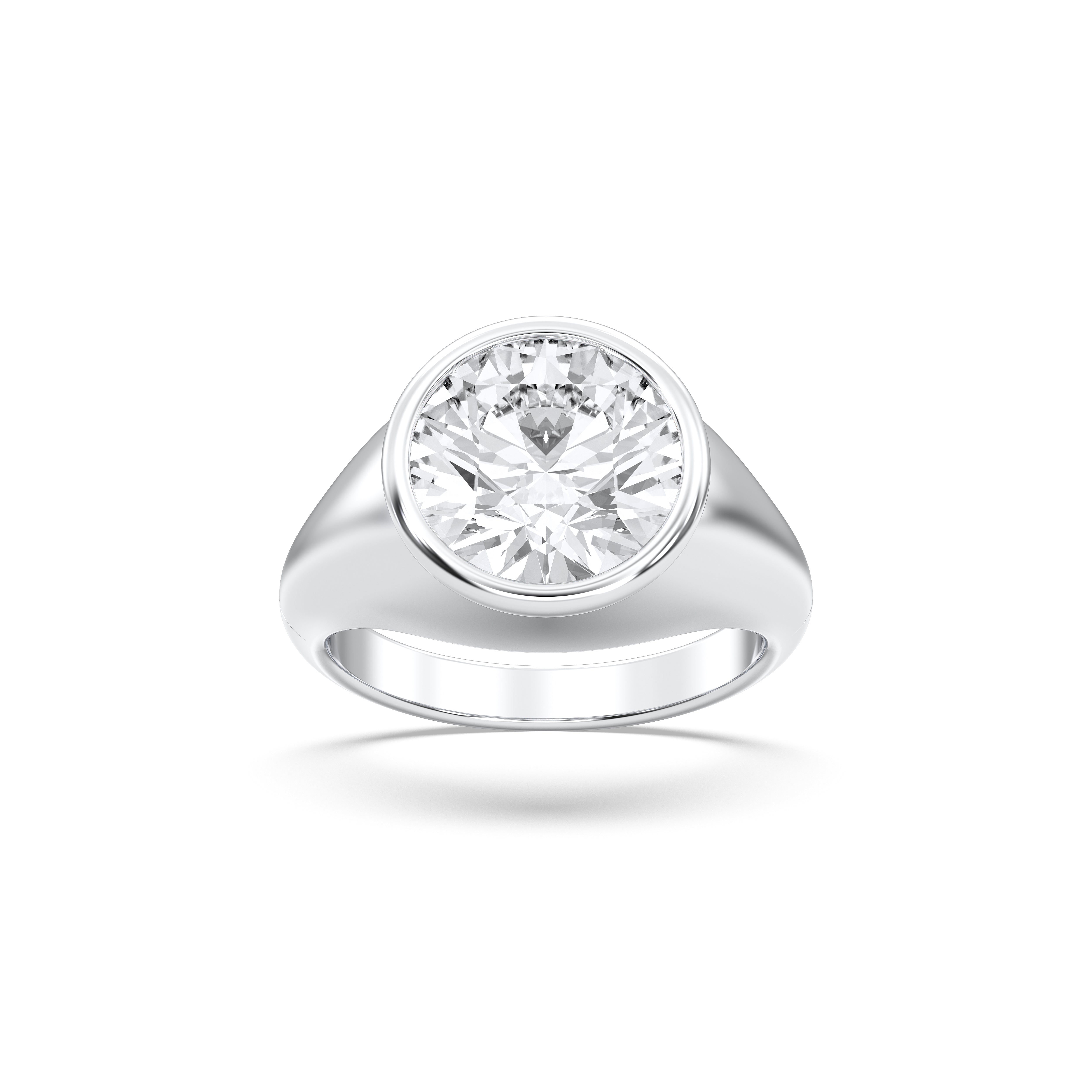 4.50 Carat Round Cut Lab Grown Diamond Bezel Set Solitaire Ring in Solid Gold for Her