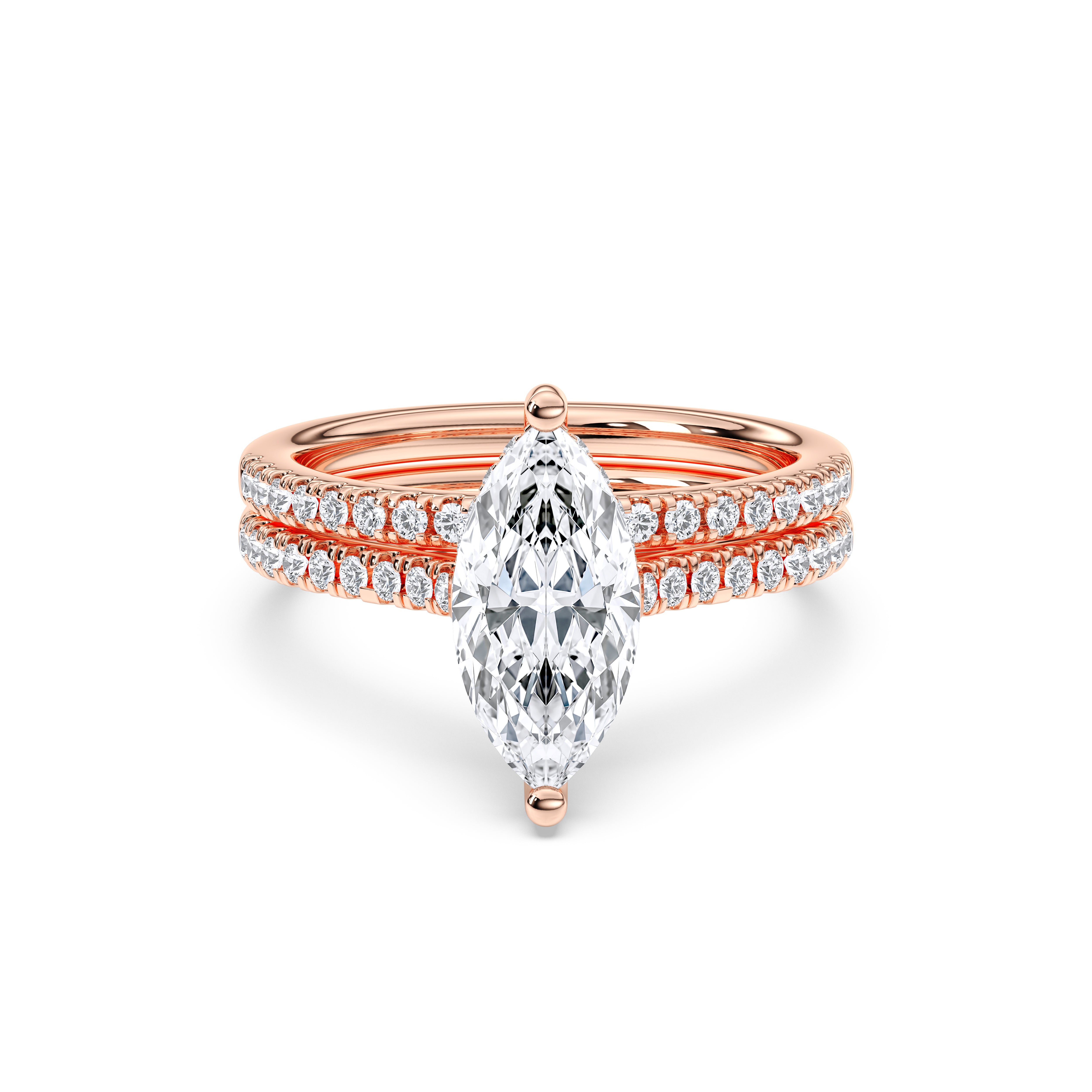 2.56 Carat Marquise & Round Cut Lab Grown Diamond Solitaire Engagement Ring With Matching Wedding Band in Solid Gold