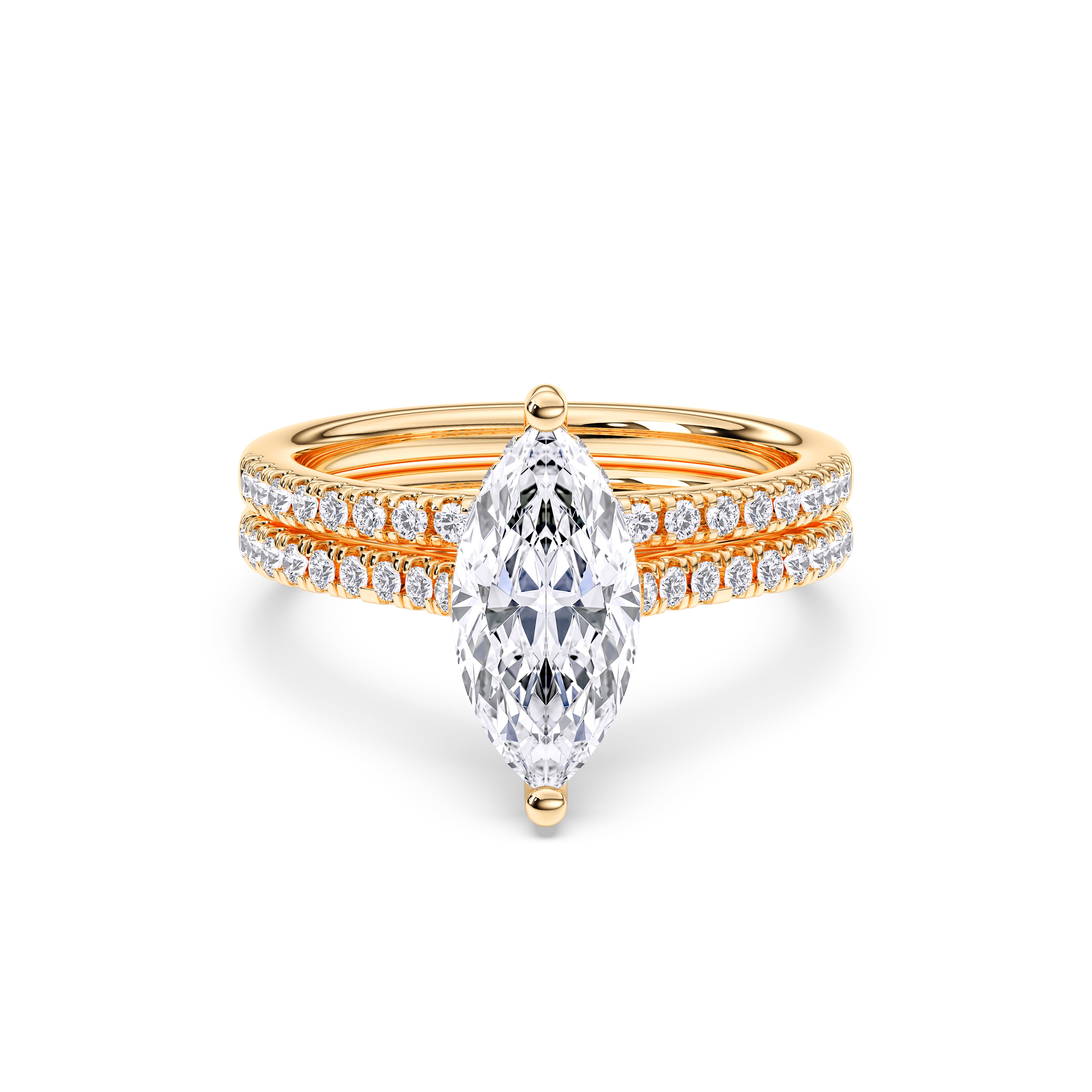 2.56 Carat Marquise & Round Cut Lab Grown Diamond Solitaire Engagement Ring With Matching Wedding Band in Solid Gold