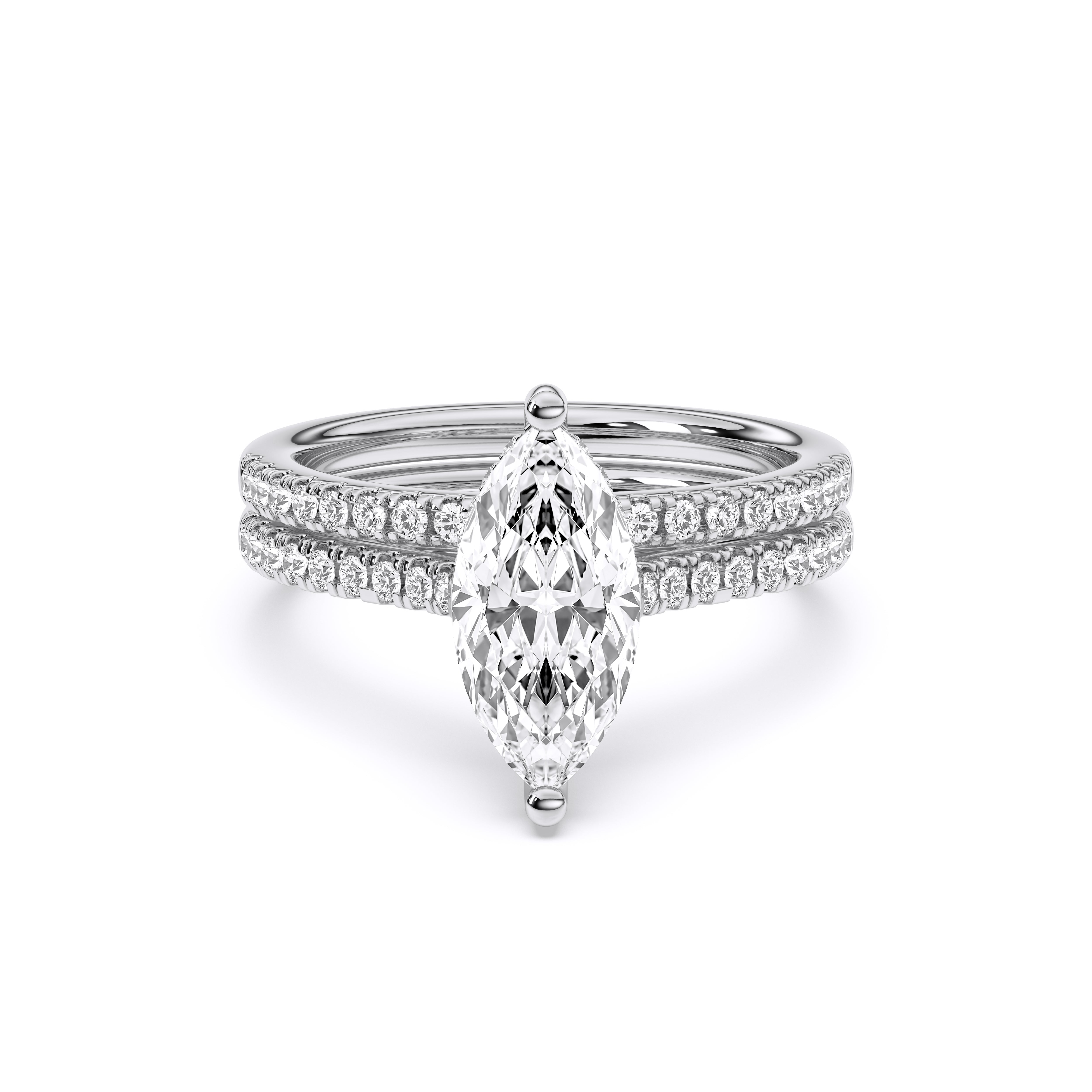 2.56 Carat Marquise & Round Cut Lab Grown Diamond Solitaire Engagement Ring With Matching Wedding Band in Solid Gold