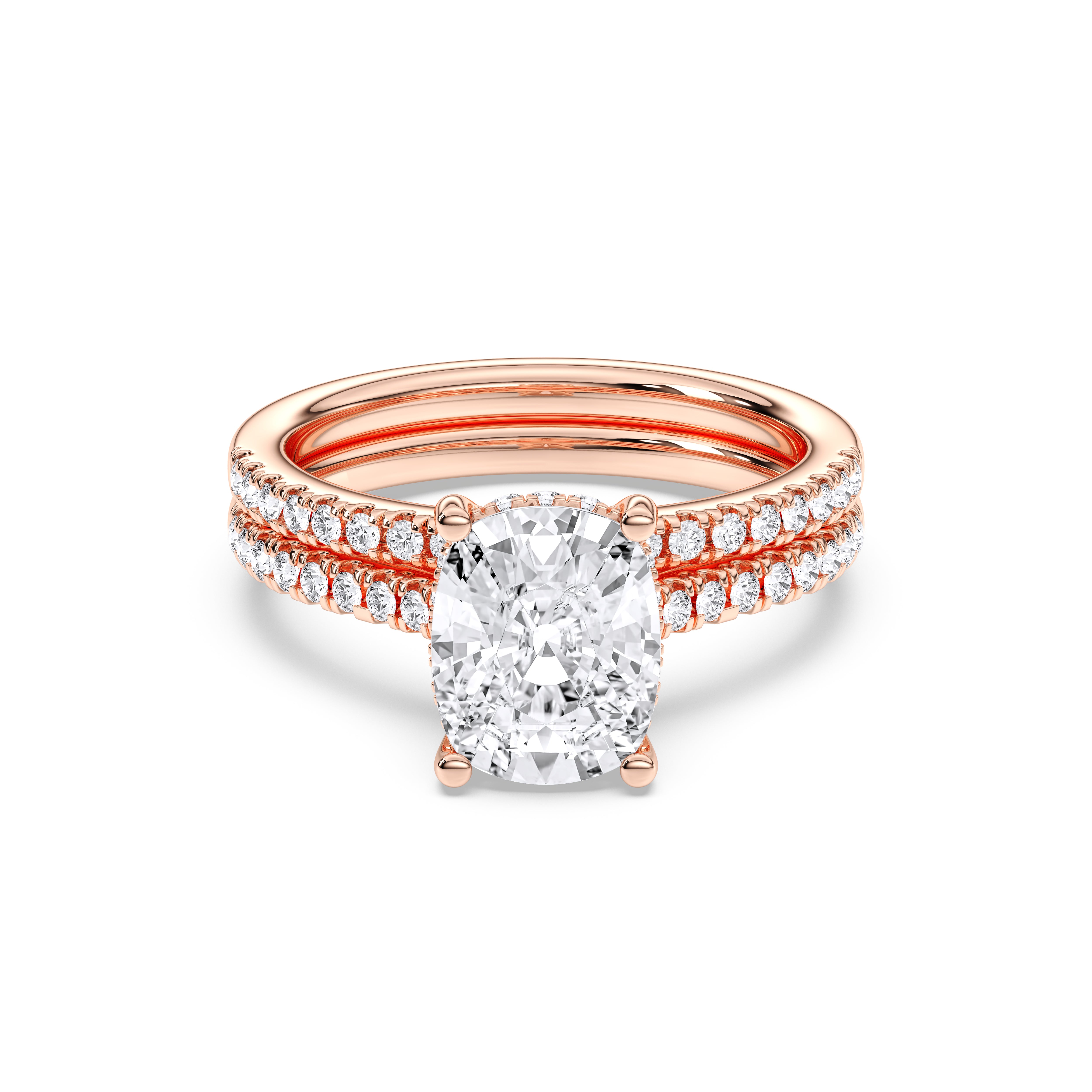 3.54 Carat Cushion & Round Cut Lab Grown Diamond Solitaire Engagement Ring With Matching Wedding Band in Solid Gold