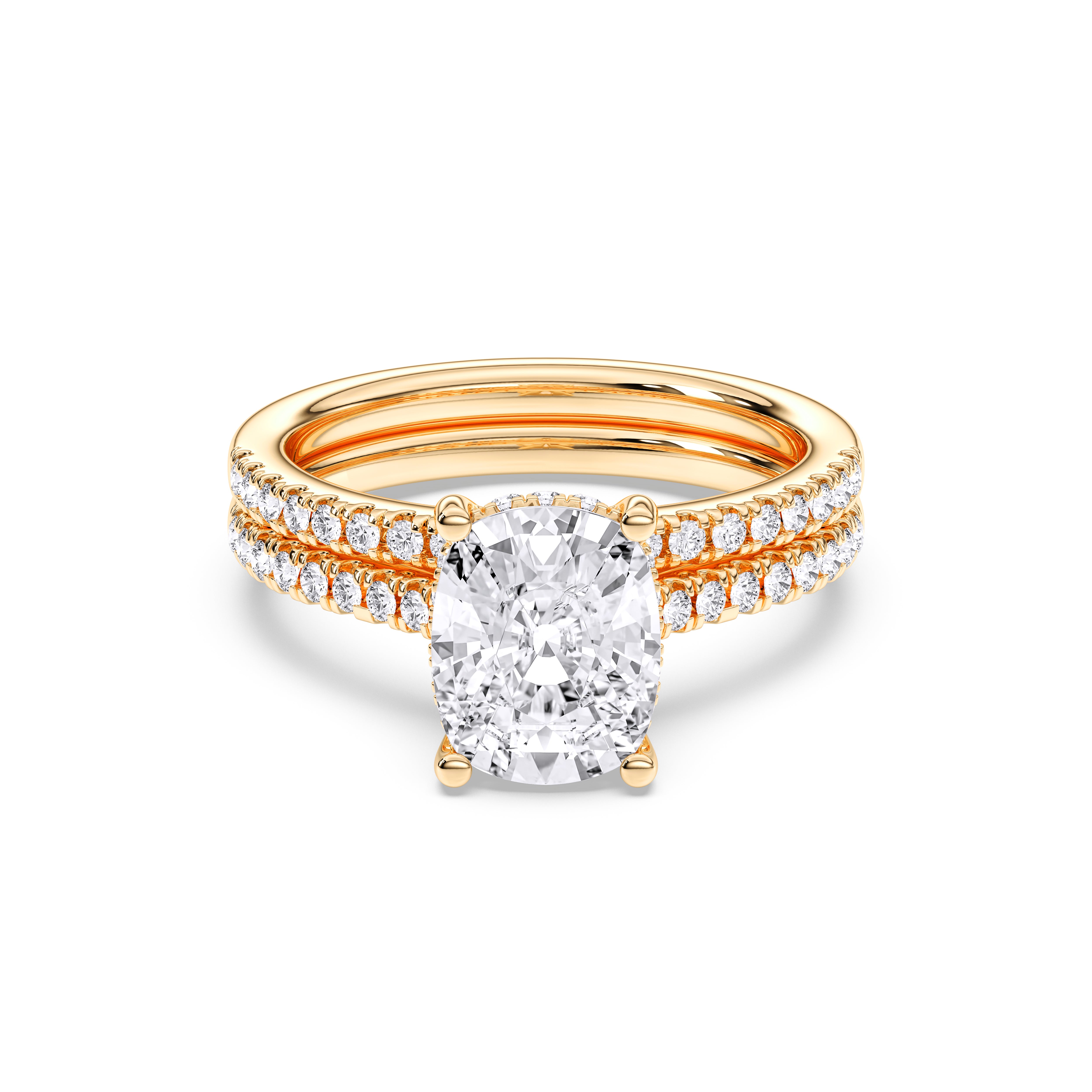 2.50 Carat Cushion & Round Cut Lab Grown Diamond Solitaire Engagement Ring With Matching Wedding Band in Solid Gold