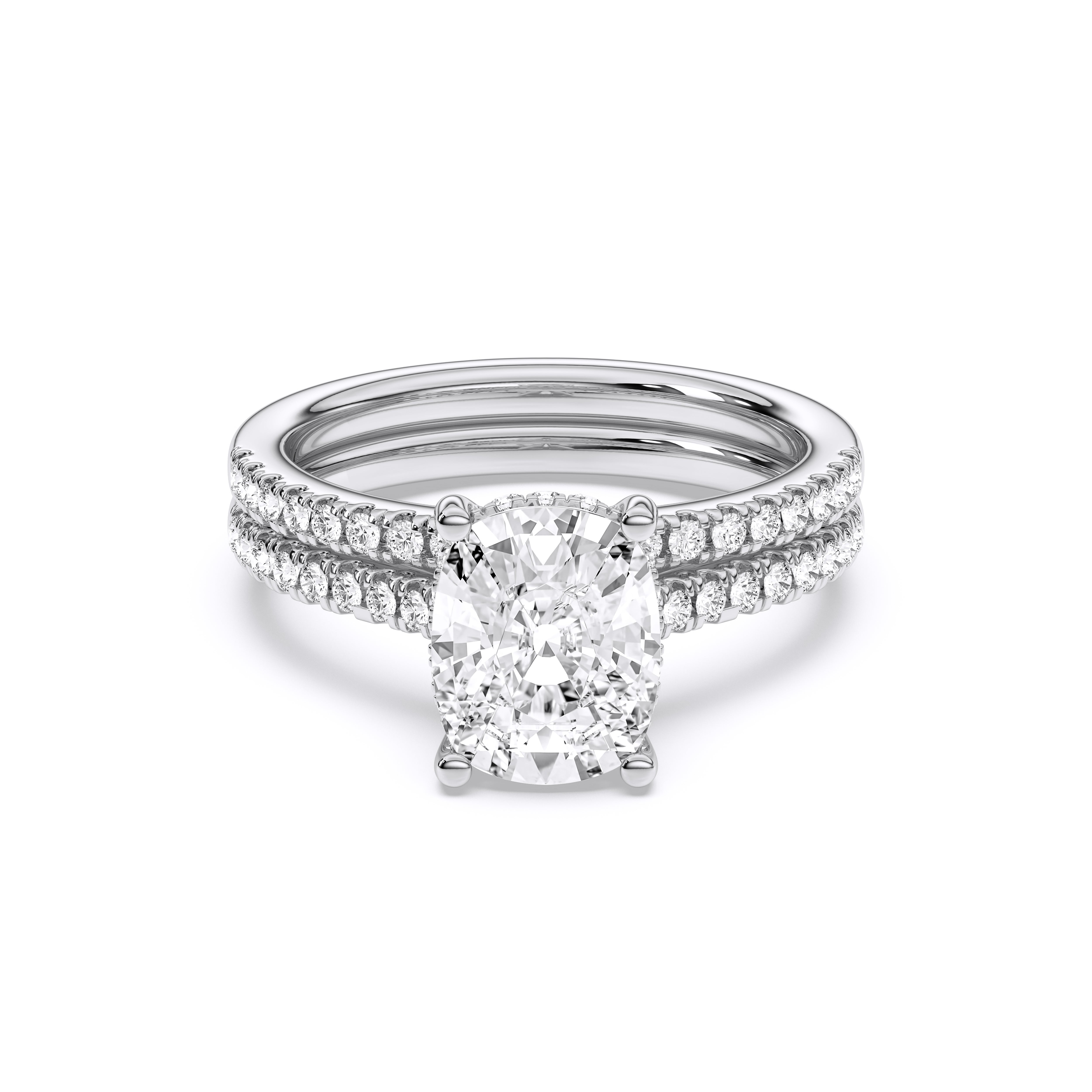 2.50 Carat Cushion & Round Cut Lab Grown Diamond Solitaire Engagement Ring With Matching Wedding Band in Solid Gold