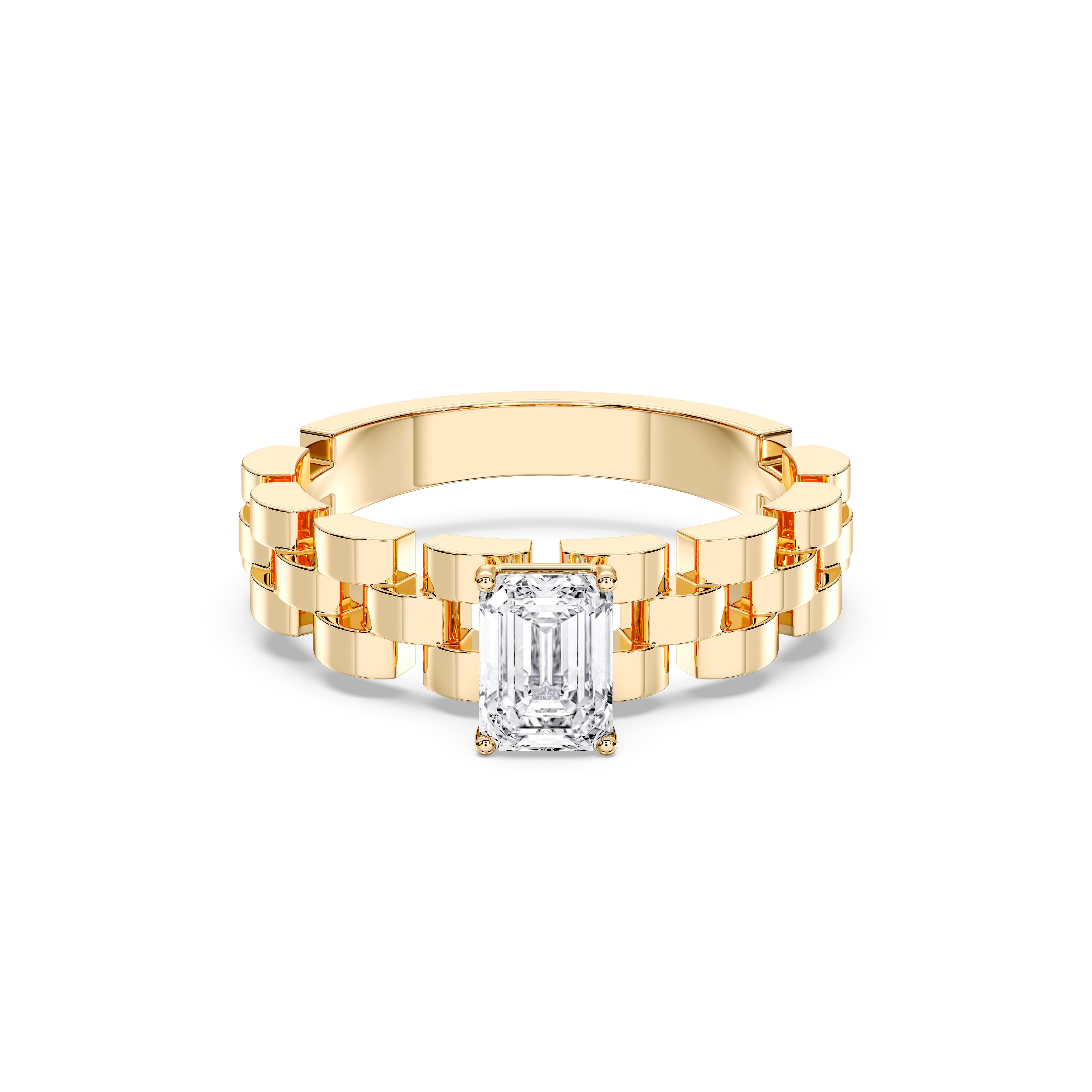 1.00 Carat Emerald Cut Lab Grown Diamond Unique Style Solitaire Engagement Ring in Solid Gold for Her