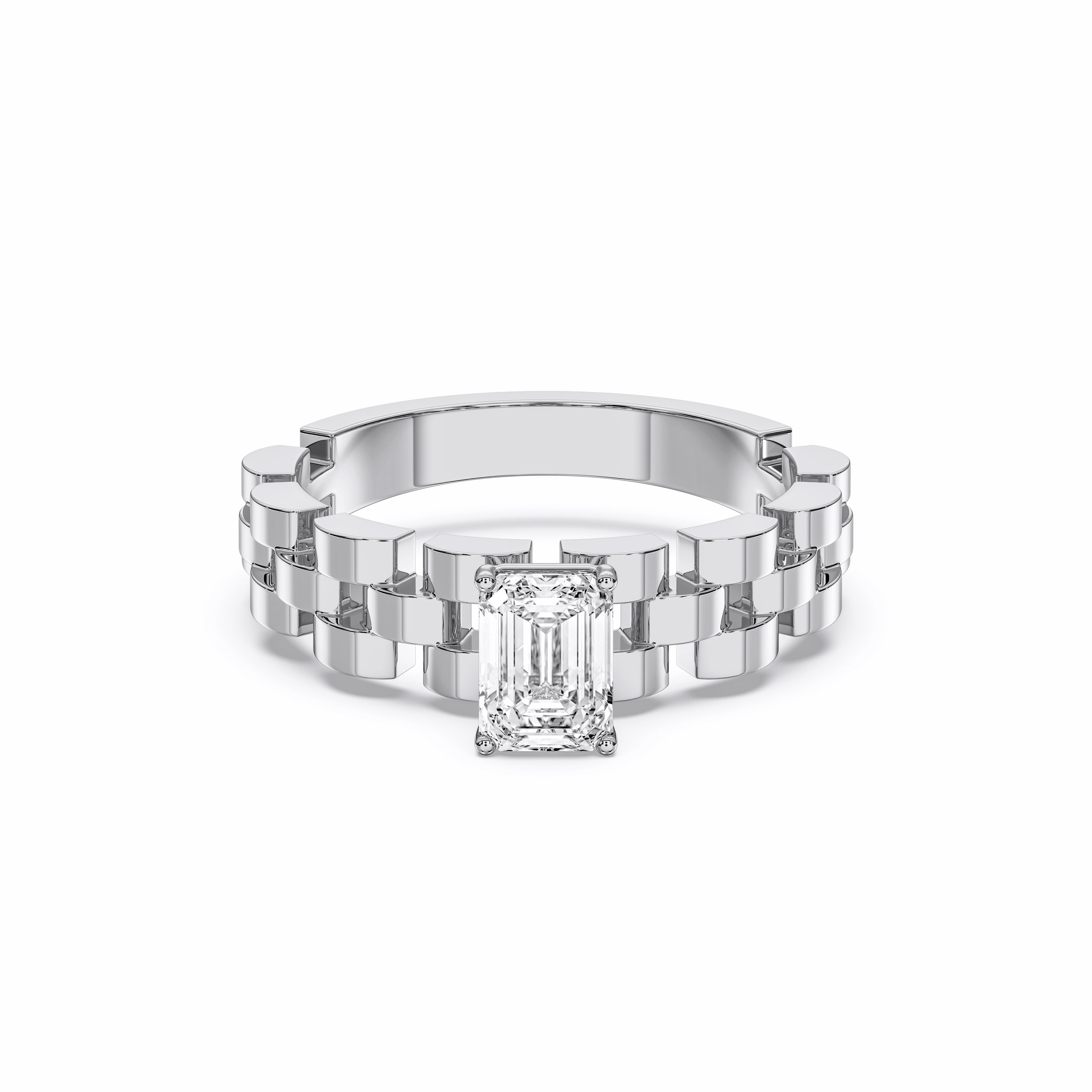 1.00 Carat Emerald Cut Lab Grown Diamond Unique Style Solitaire Engagement Ring in Solid Gold for Her