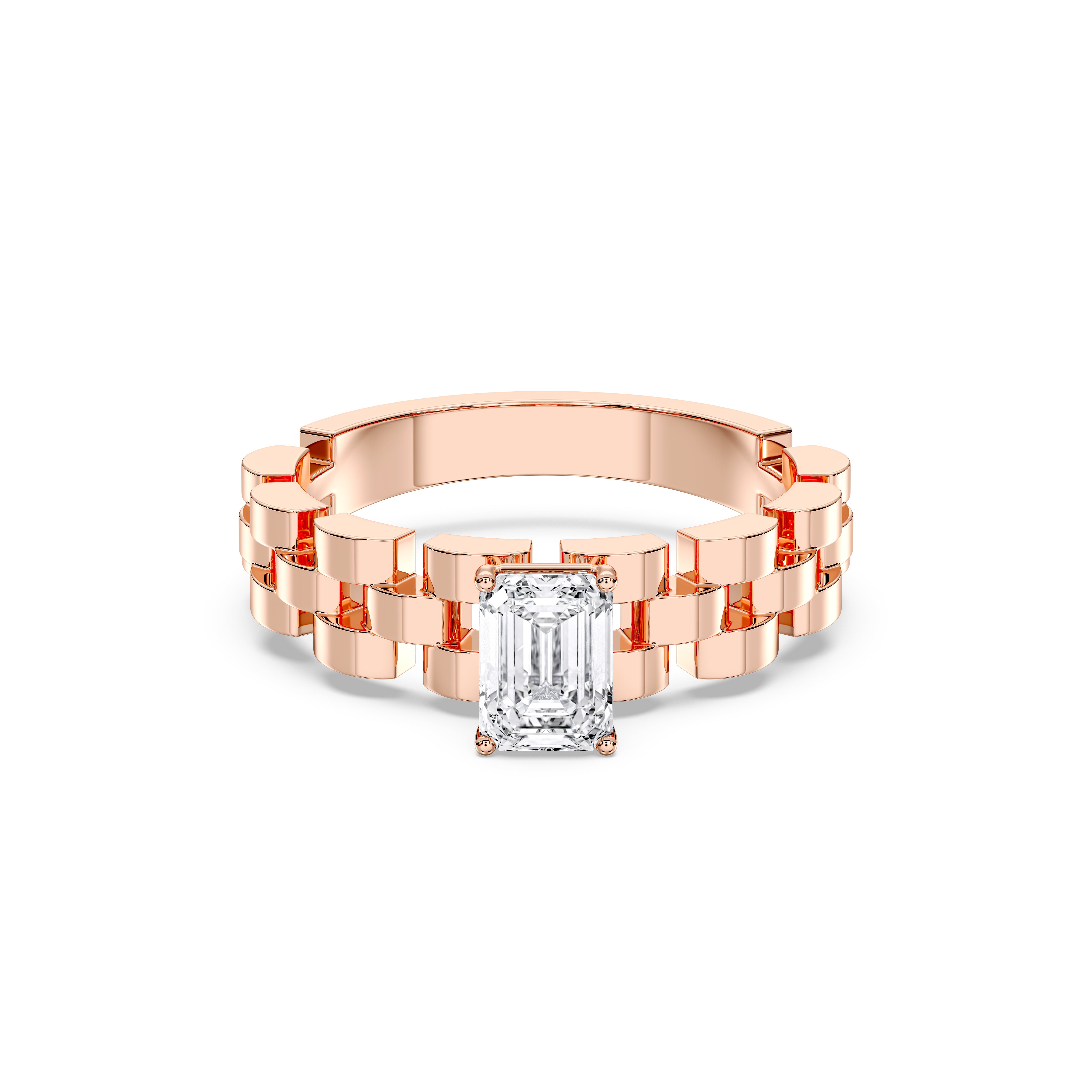 1.00 Carat Emerald Cut Lab Grown Diamond Unique Style Solitaire Engagement Ring in Solid Gold for Her