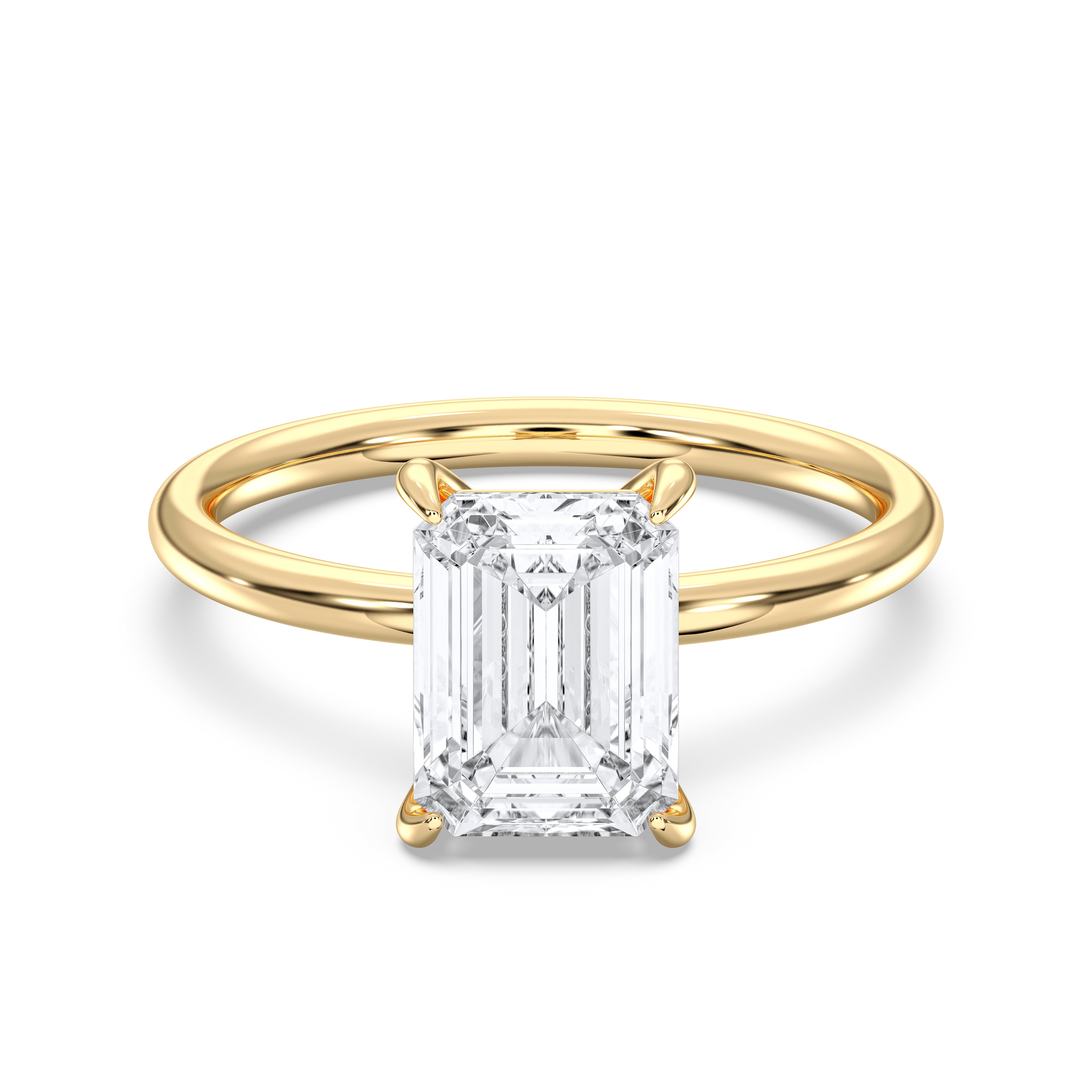 3 Carat Emerald & Round Shape Lab Grown Diamond Prong Set Solitaire Ring in Solid Gold for Her