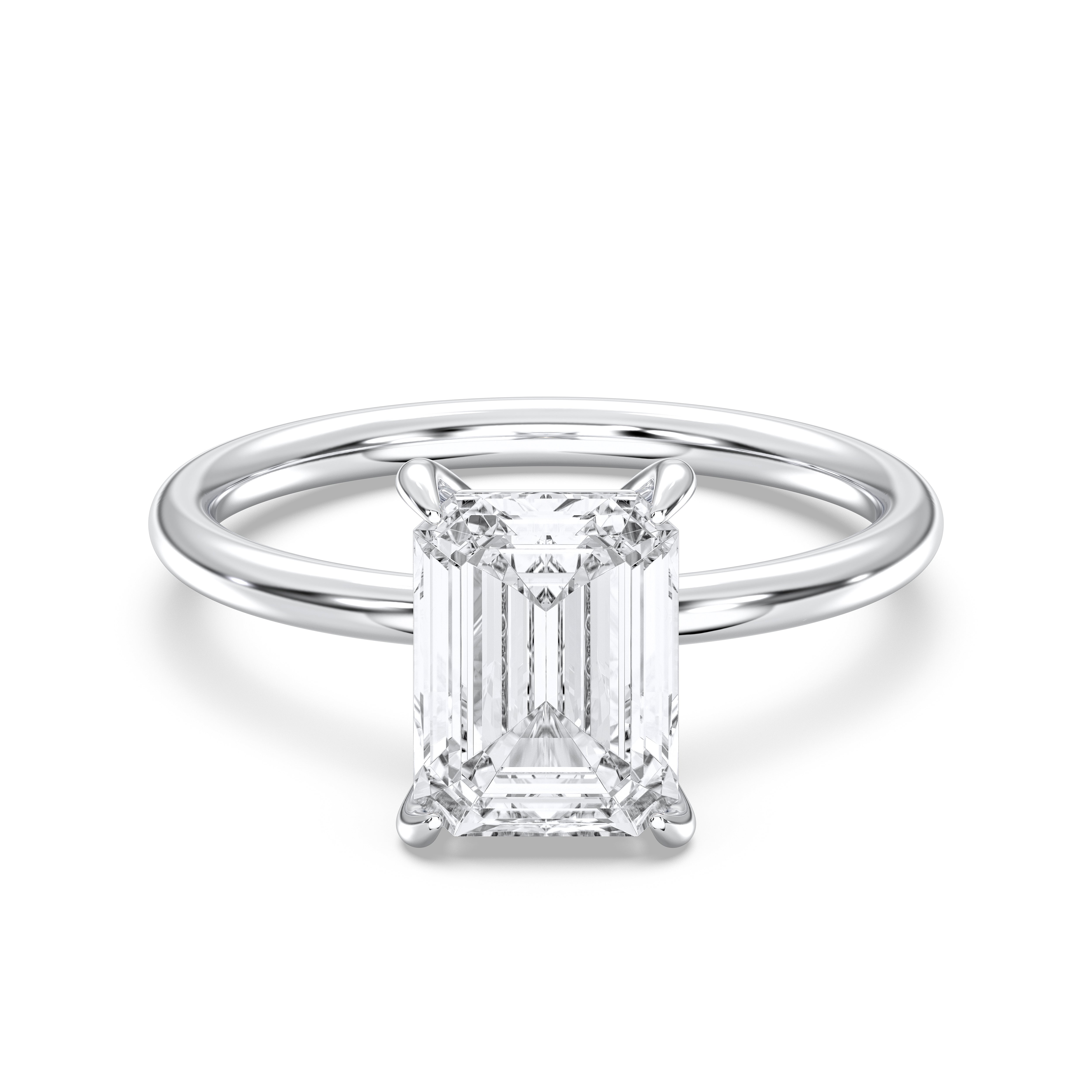 3 Carat Emerald & Round Shape Lab Grown Diamond Prong Set Solitaire Ring in Solid Gold for Her