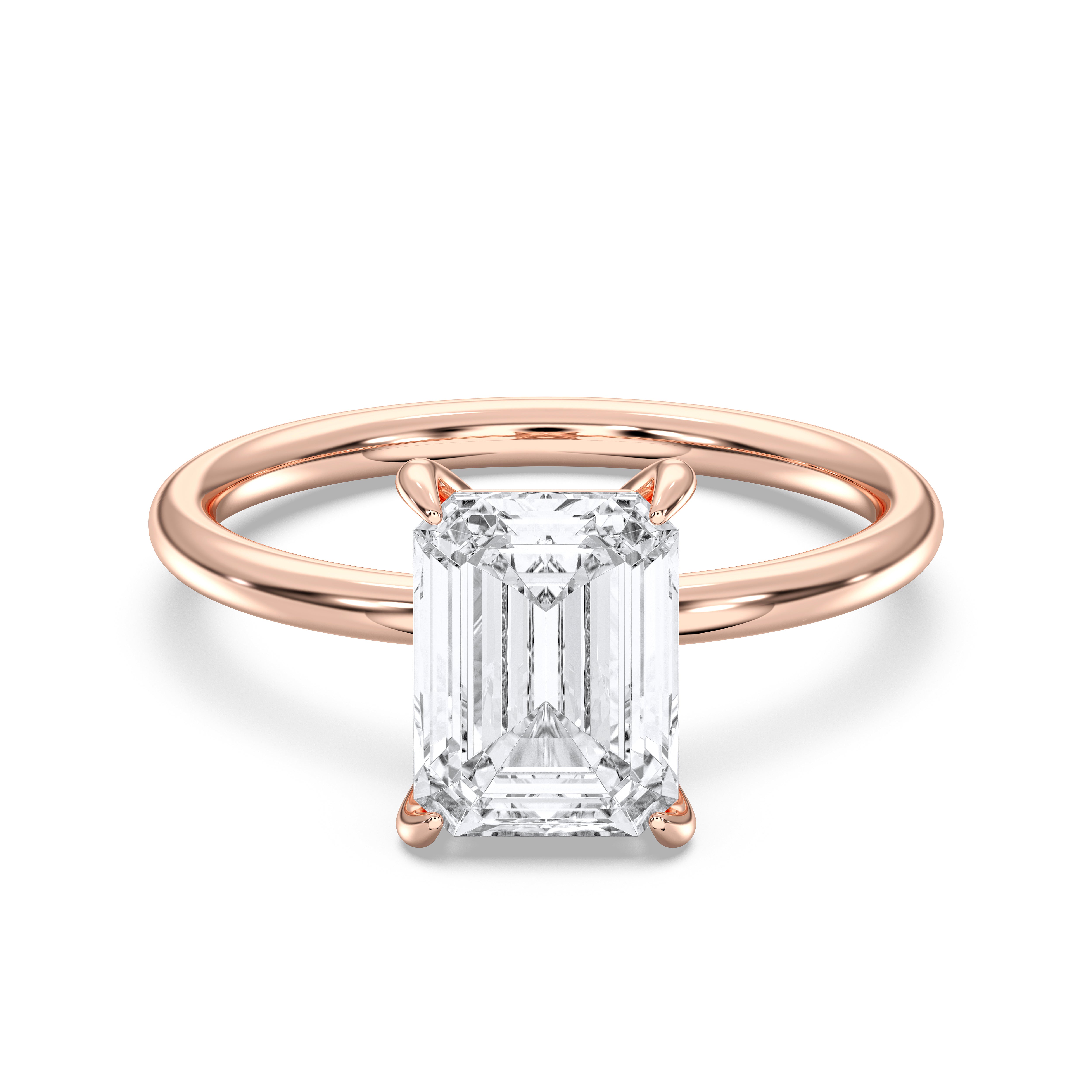 3 Carat Emerald & Round Shape Lab Grown Diamond Prong Set Solitaire Ring in Solid Gold for Her