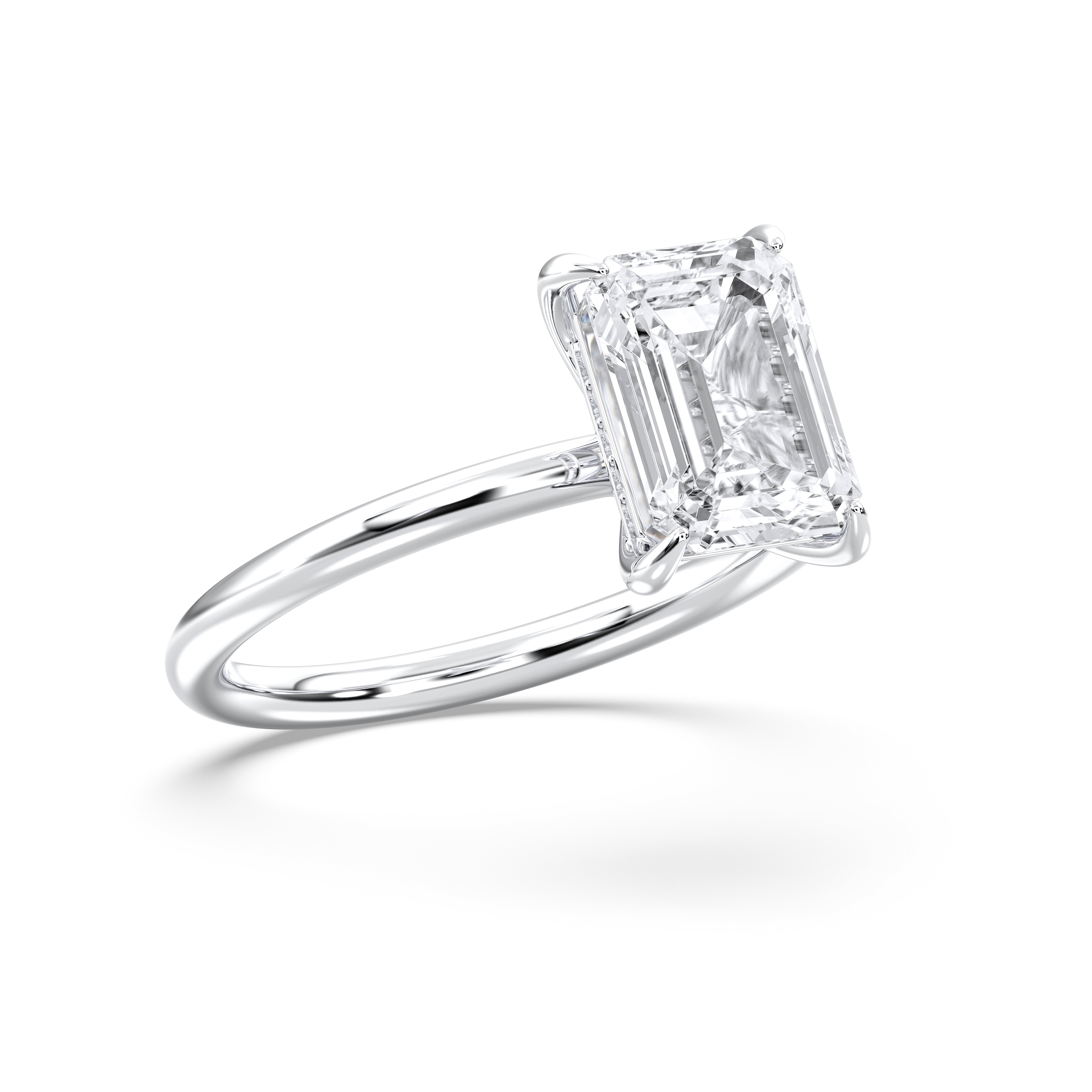 3 Carat Emerald & Round Shape Lab Grown Diamond Prong Set Solitaire Ring in Solid Gold for Her