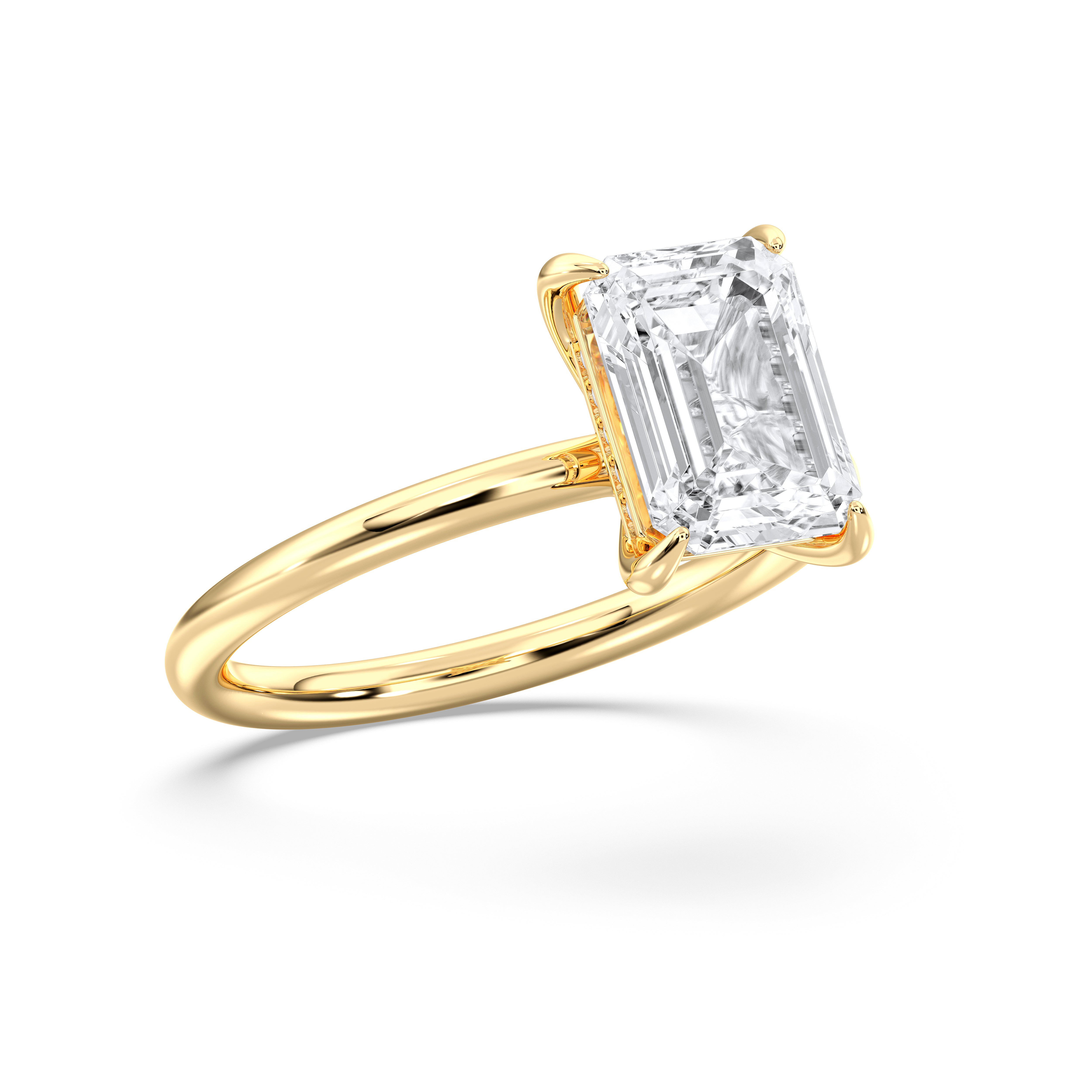3 Carat Emerald & Round Shape Lab Grown Diamond Prong Set Solitaire Ring in Solid Gold for Her